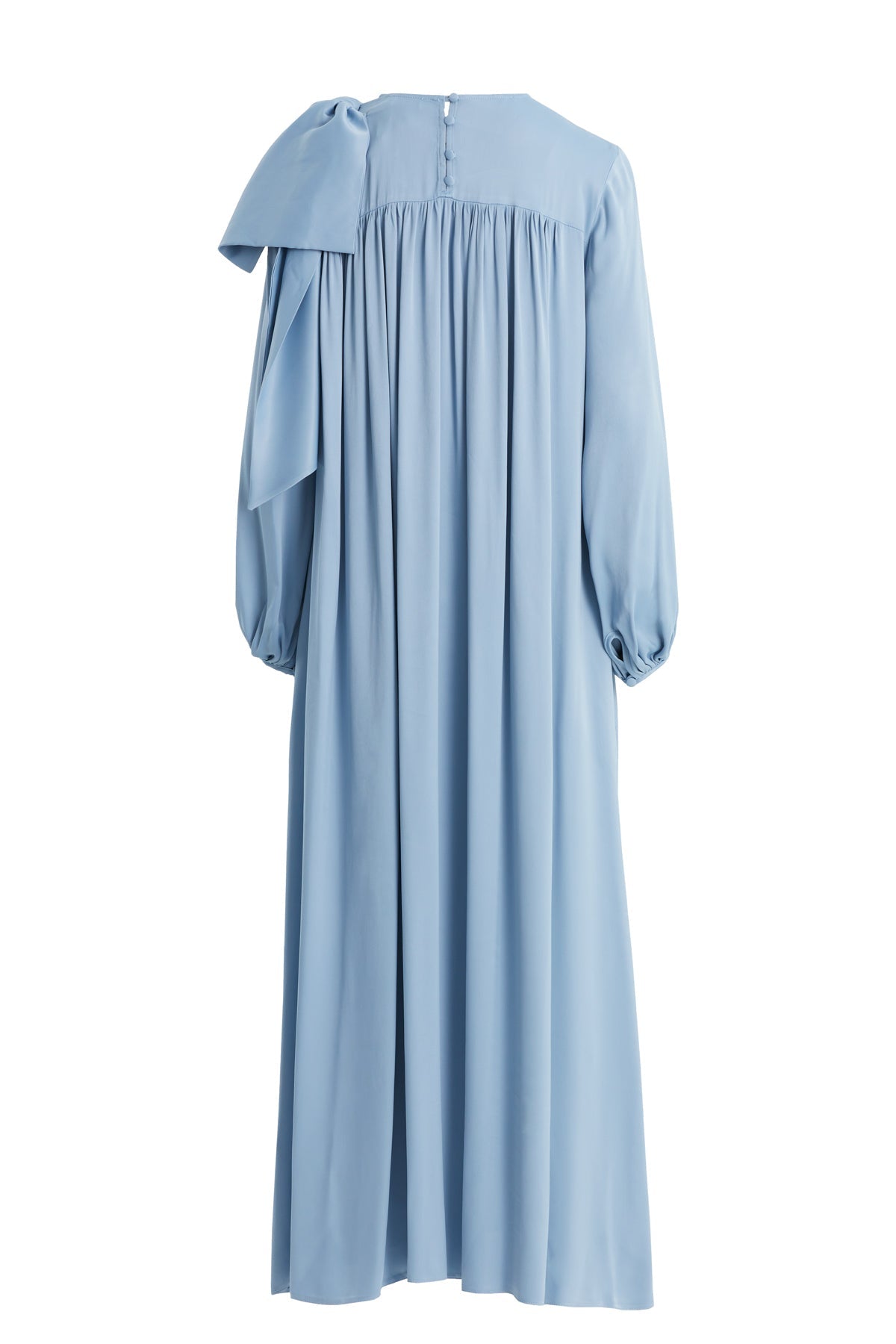 Blue Embroidered Bow-Detail Shoulder Dress