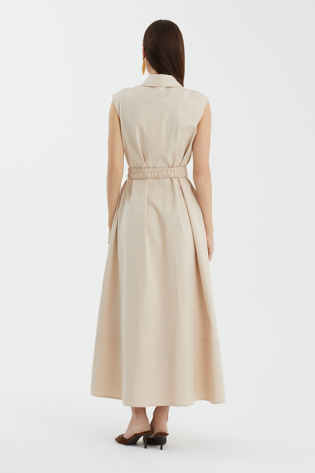 Beige Sleeveless Shirt Dress