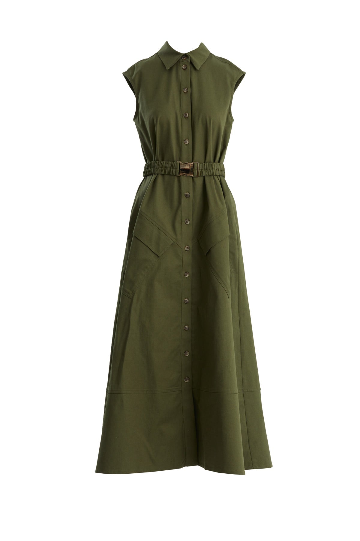 Green Sleeveless Shirt Dress