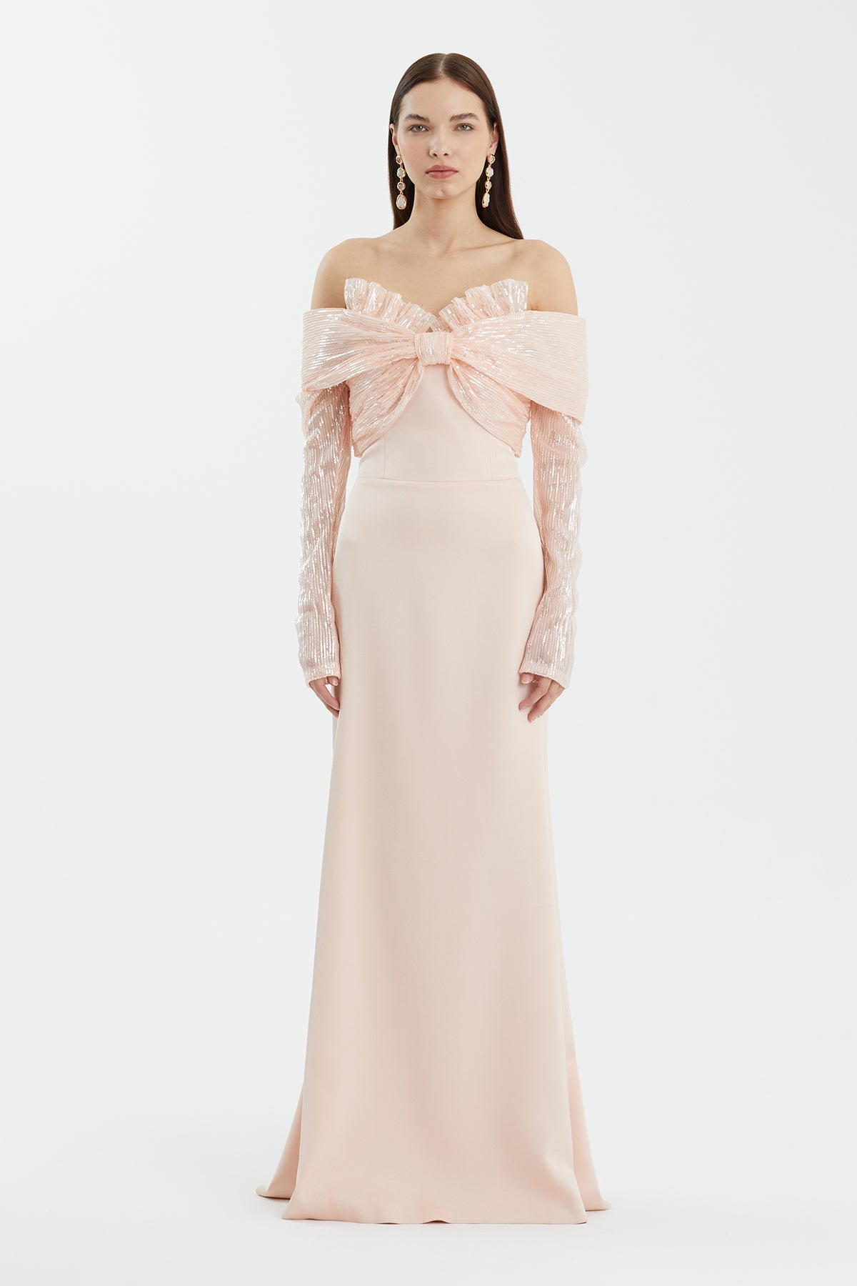 Pink Boat Neck Evening Dress