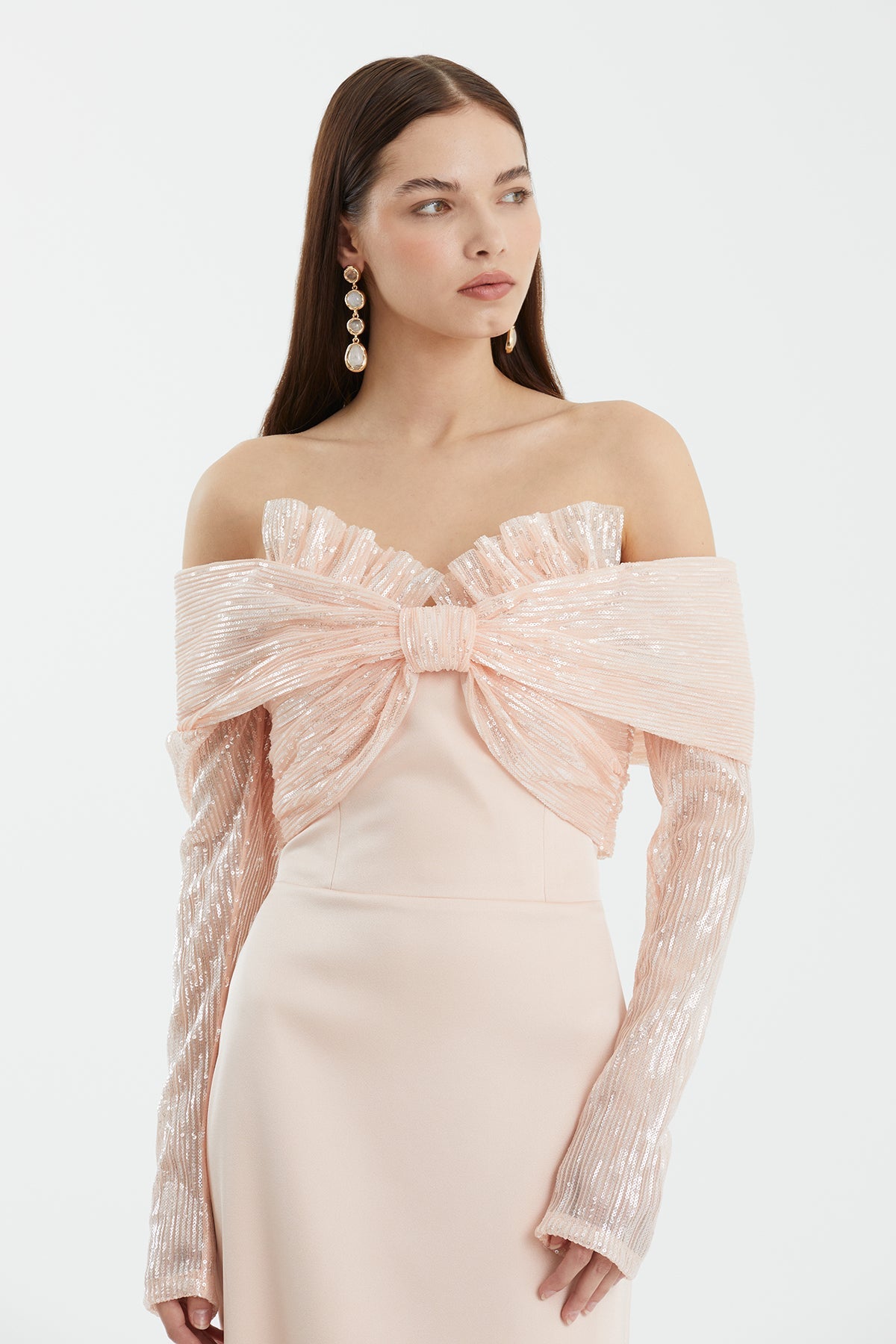 Pink Boat Neck Evening Dress