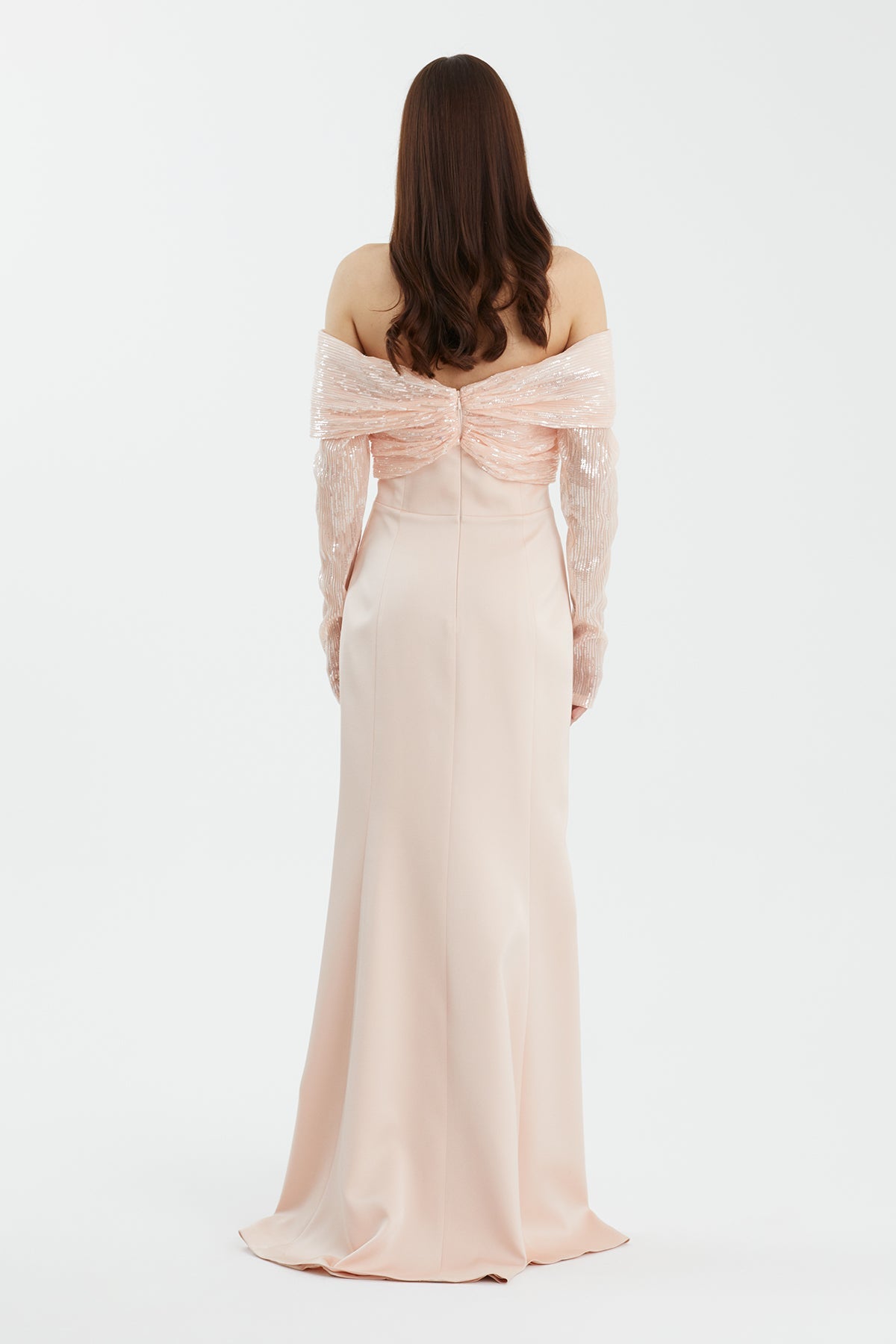 Pink Boat Neck Evening Dress
