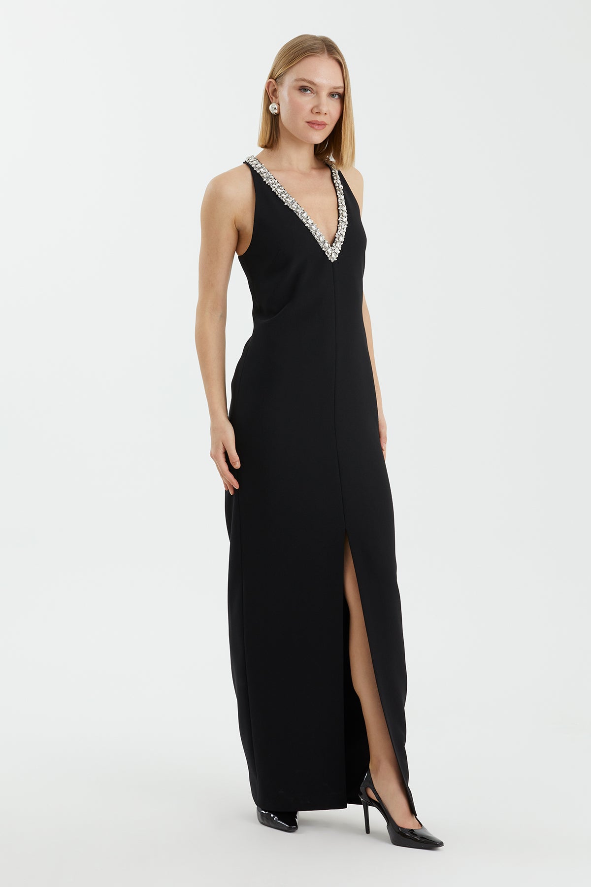 Black Maxi Dress with Embroidered Details
