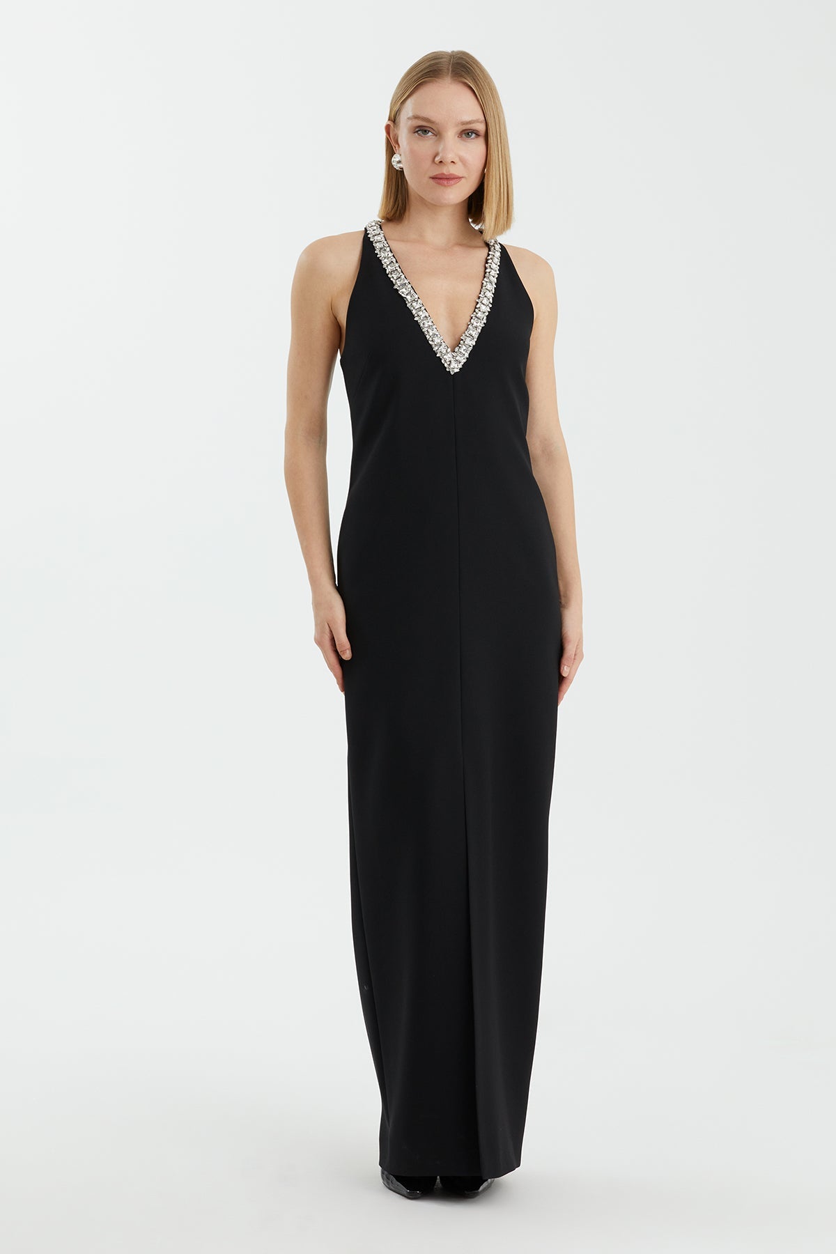 Black Maxi Dress with Embroidered Details