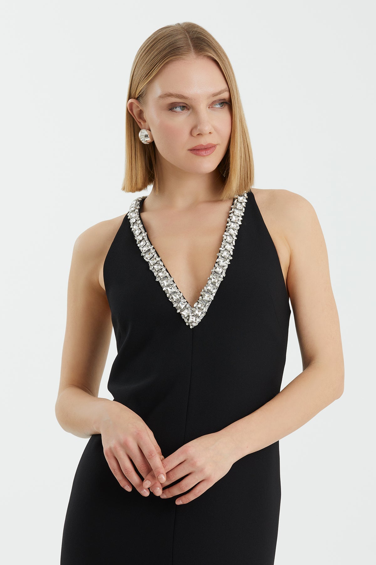 Black Maxi Dress with Embroidered Details