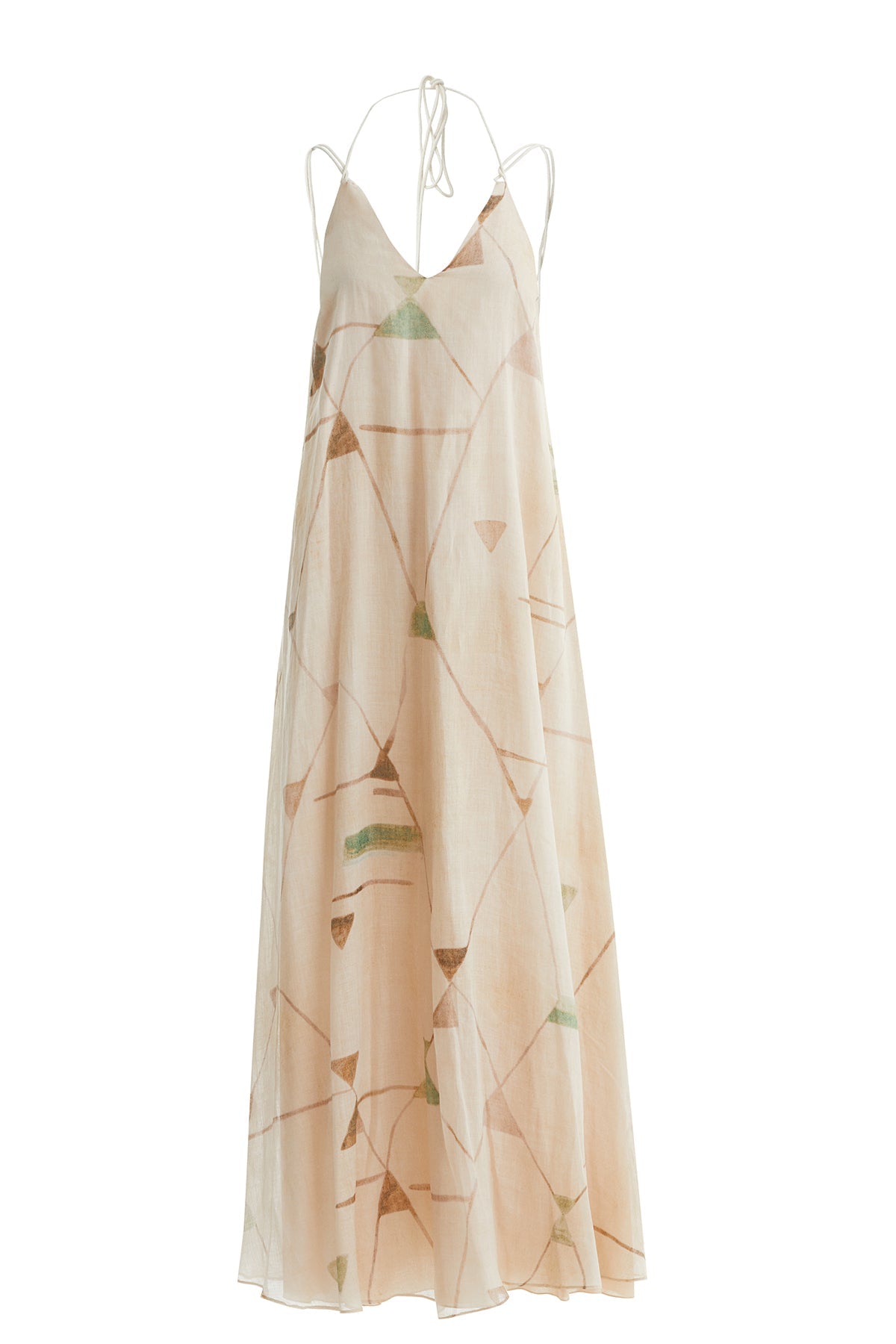 Beige Strappy Printed Relaxed Dress