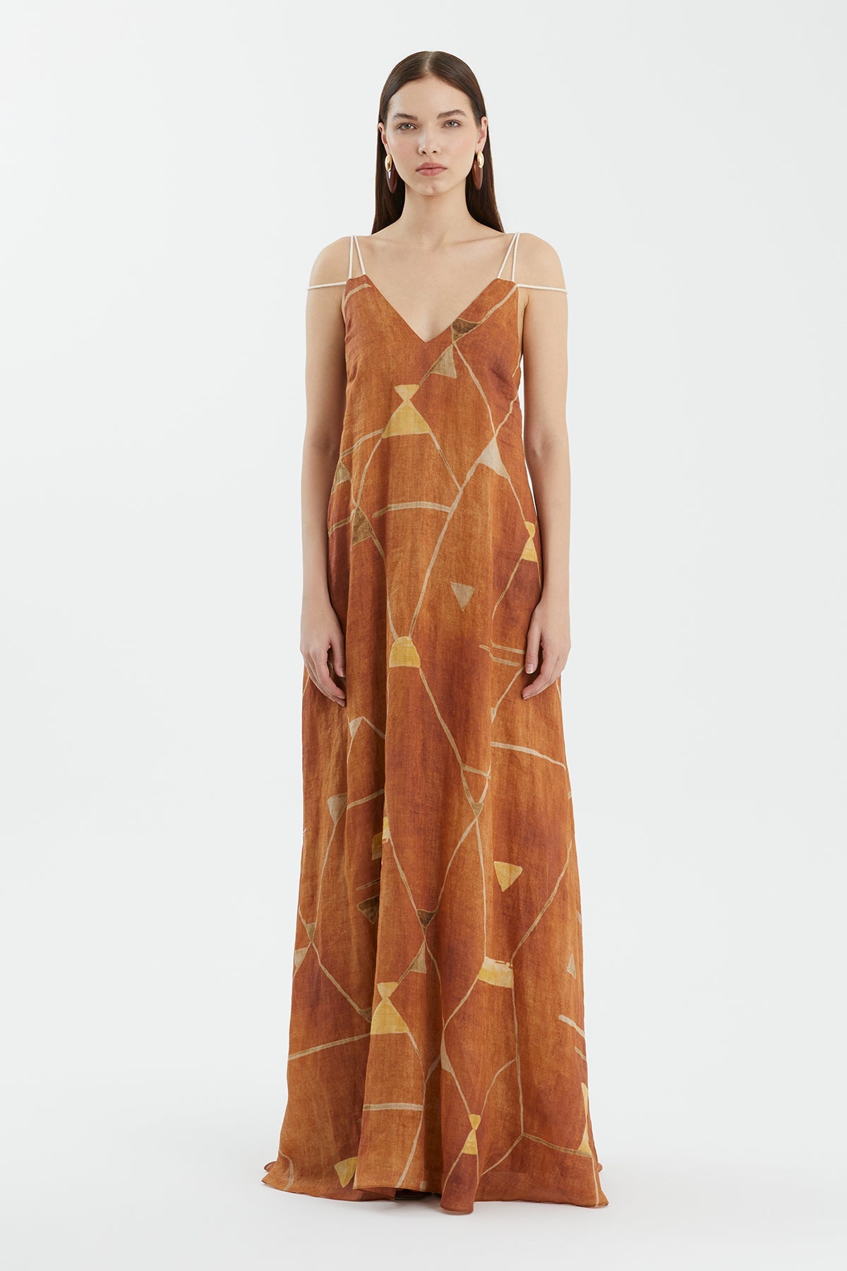 Brown Strappy Printed Relaxed Dress