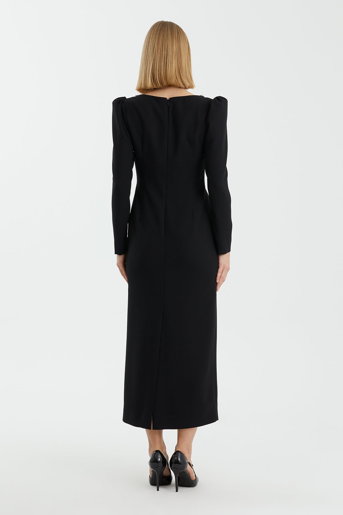 Black Heart-Neck Embellished Dress
