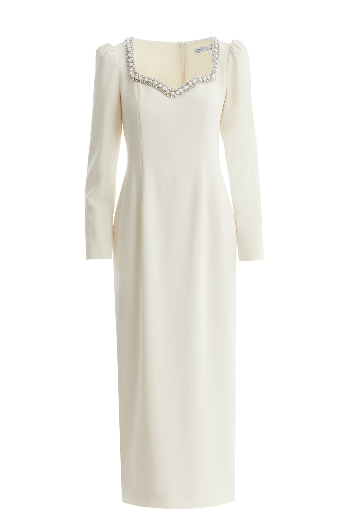 Beige Heart-Neck Embellished Dress