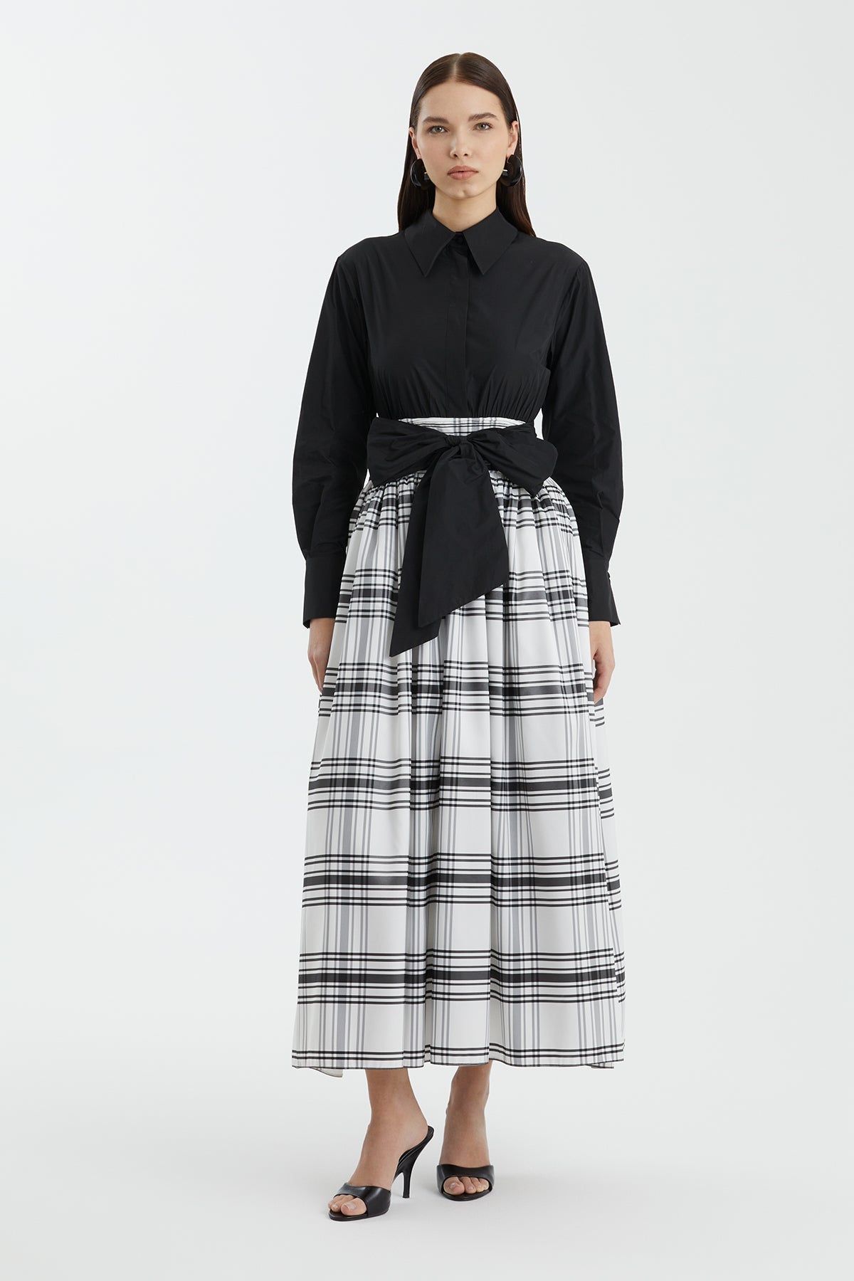 Black Checked Belted Dress