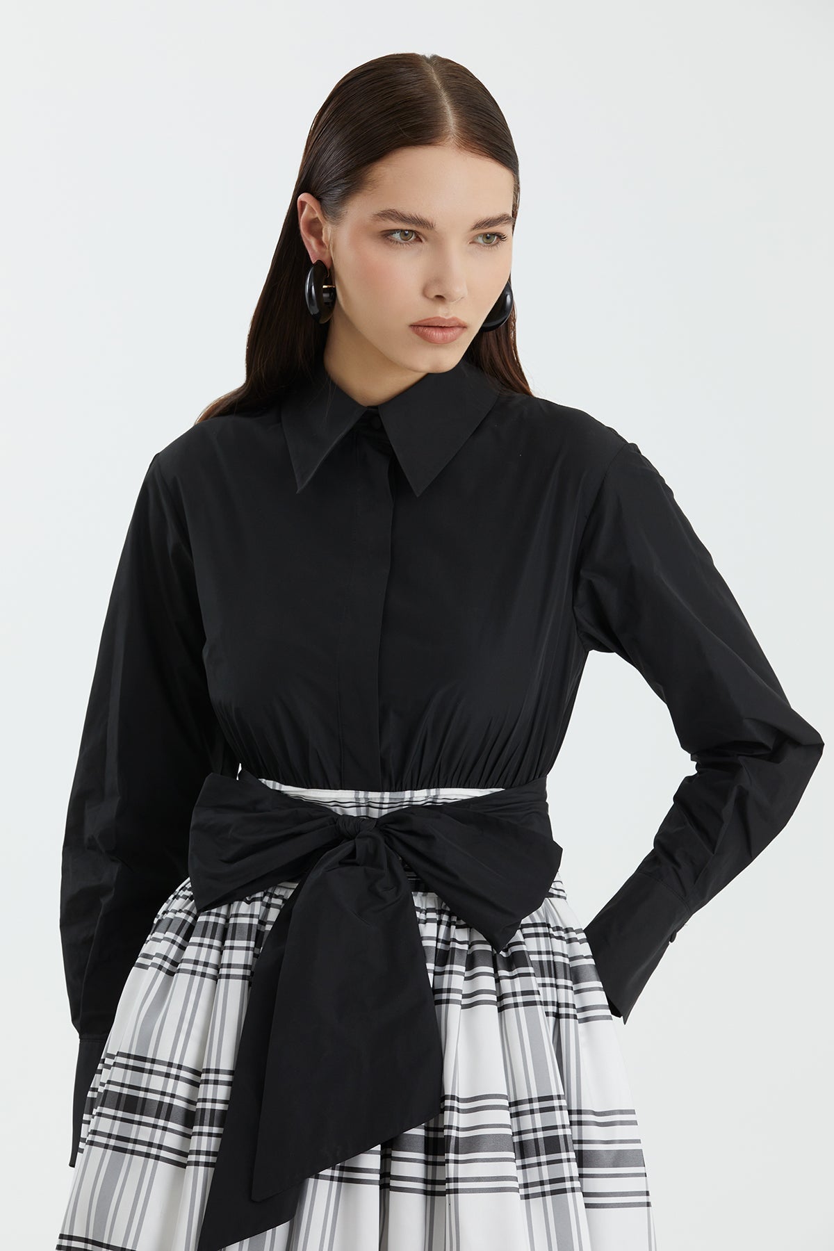 Black Checked Belted Dress