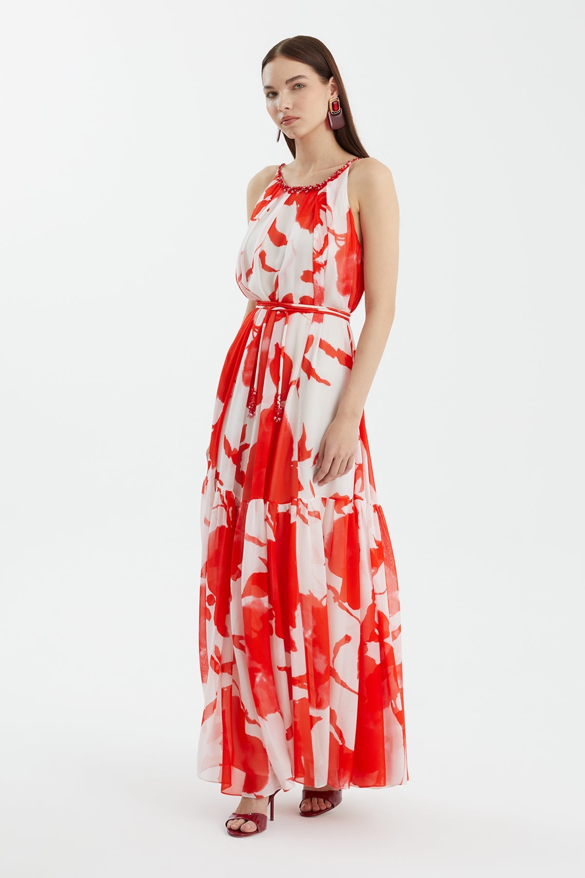 Strappy Embroidered Printed Dress