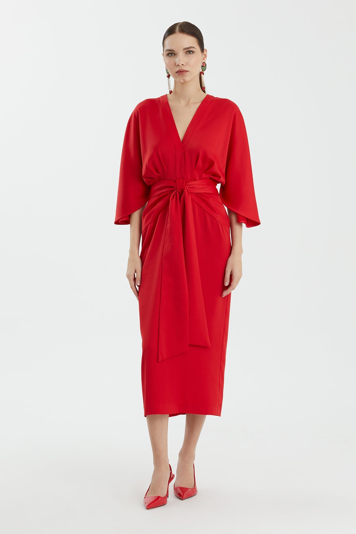 Draped Three-Quarter Sleeve Long Dress