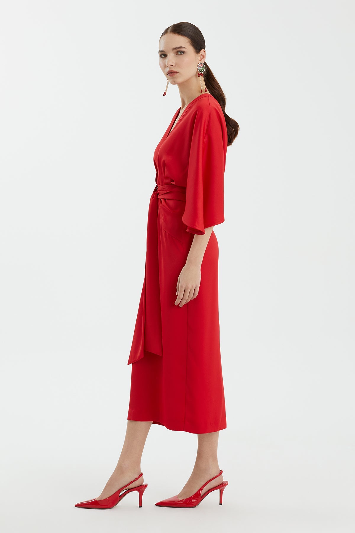 Draped Three-Quarter Sleeve Long Dress