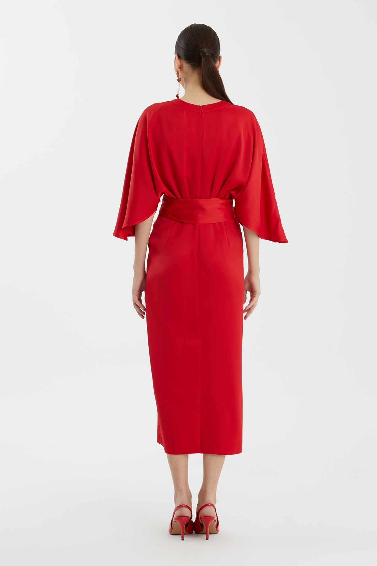 Draped Three-Quarter Sleeve Long Dress