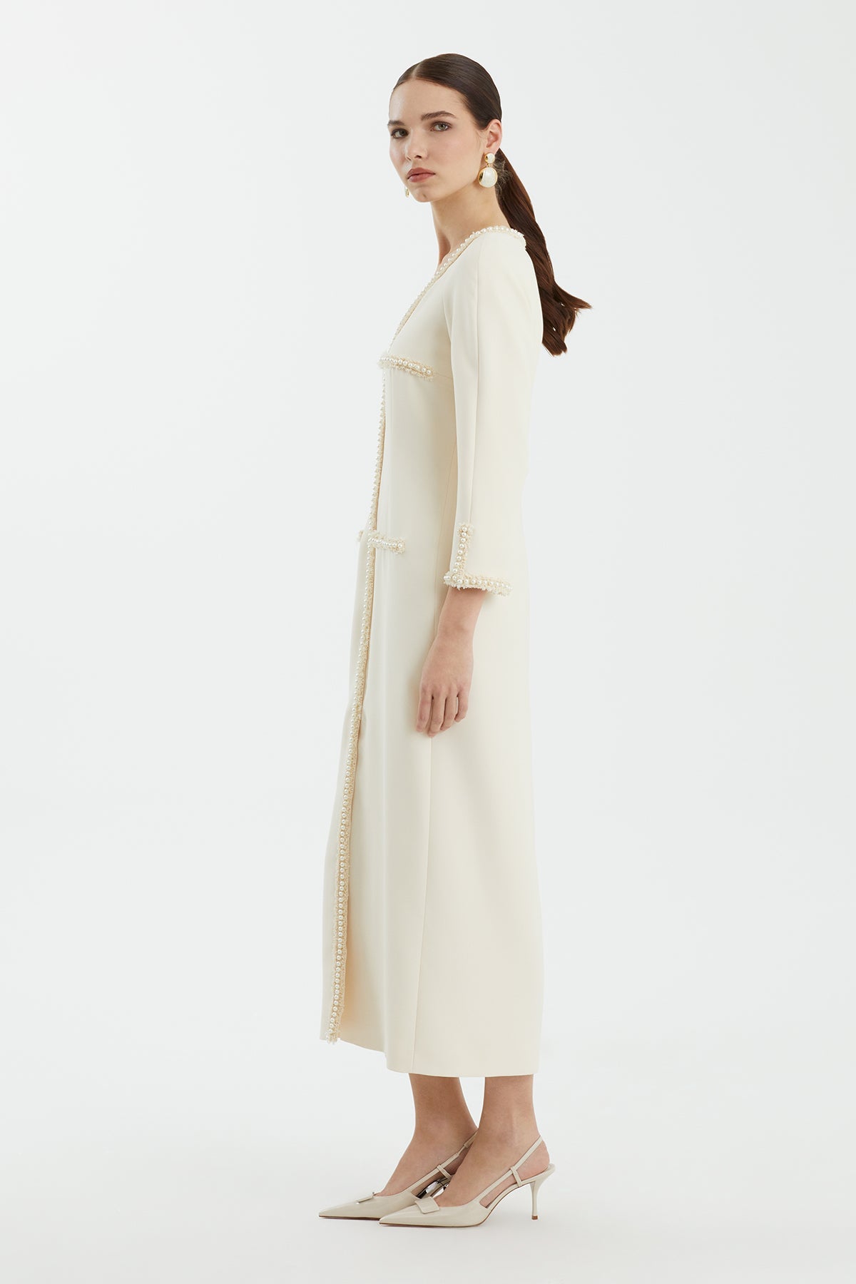 Beige V-Neck Dress