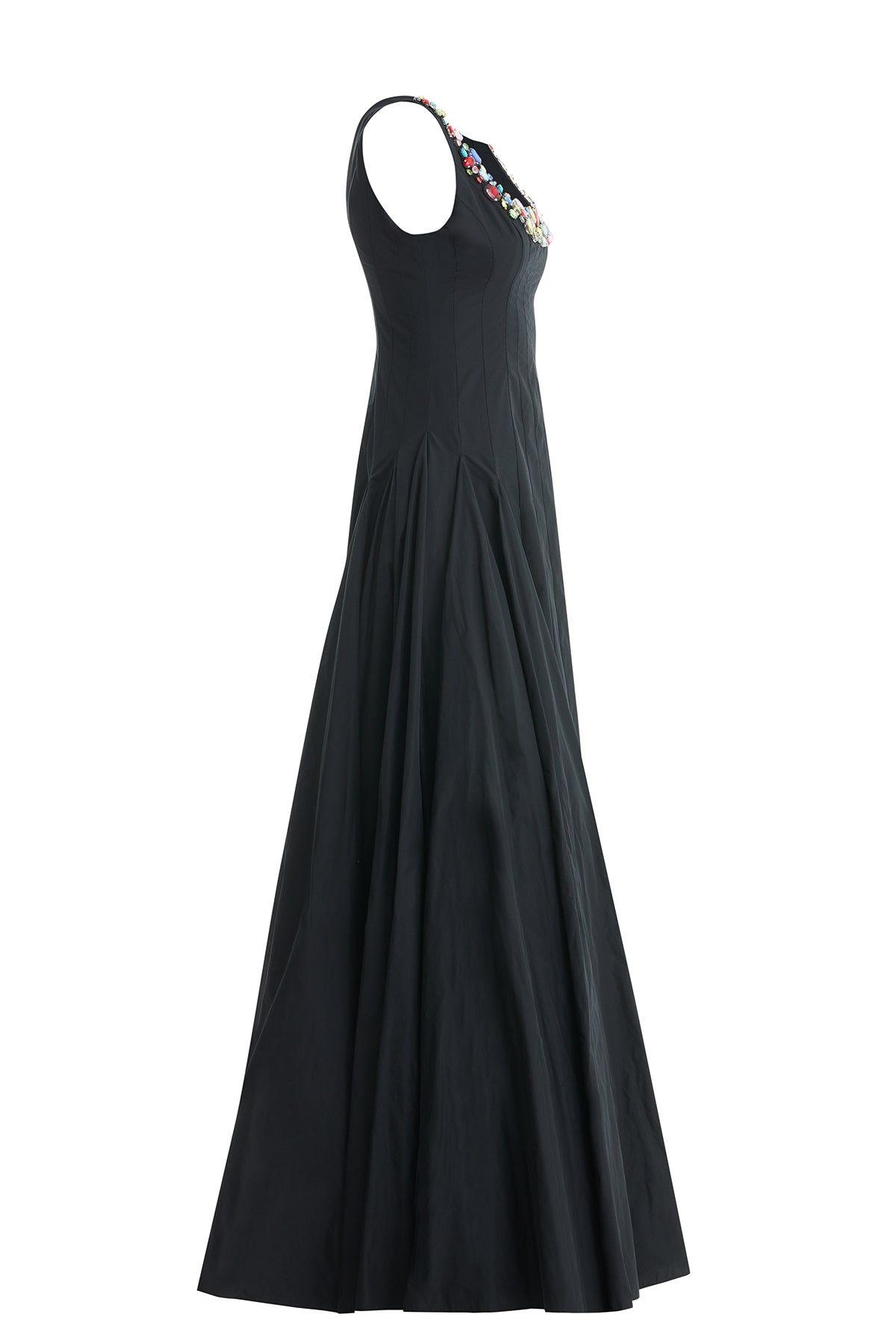Colorful Stone-Embellished Neckline Maxi Dress