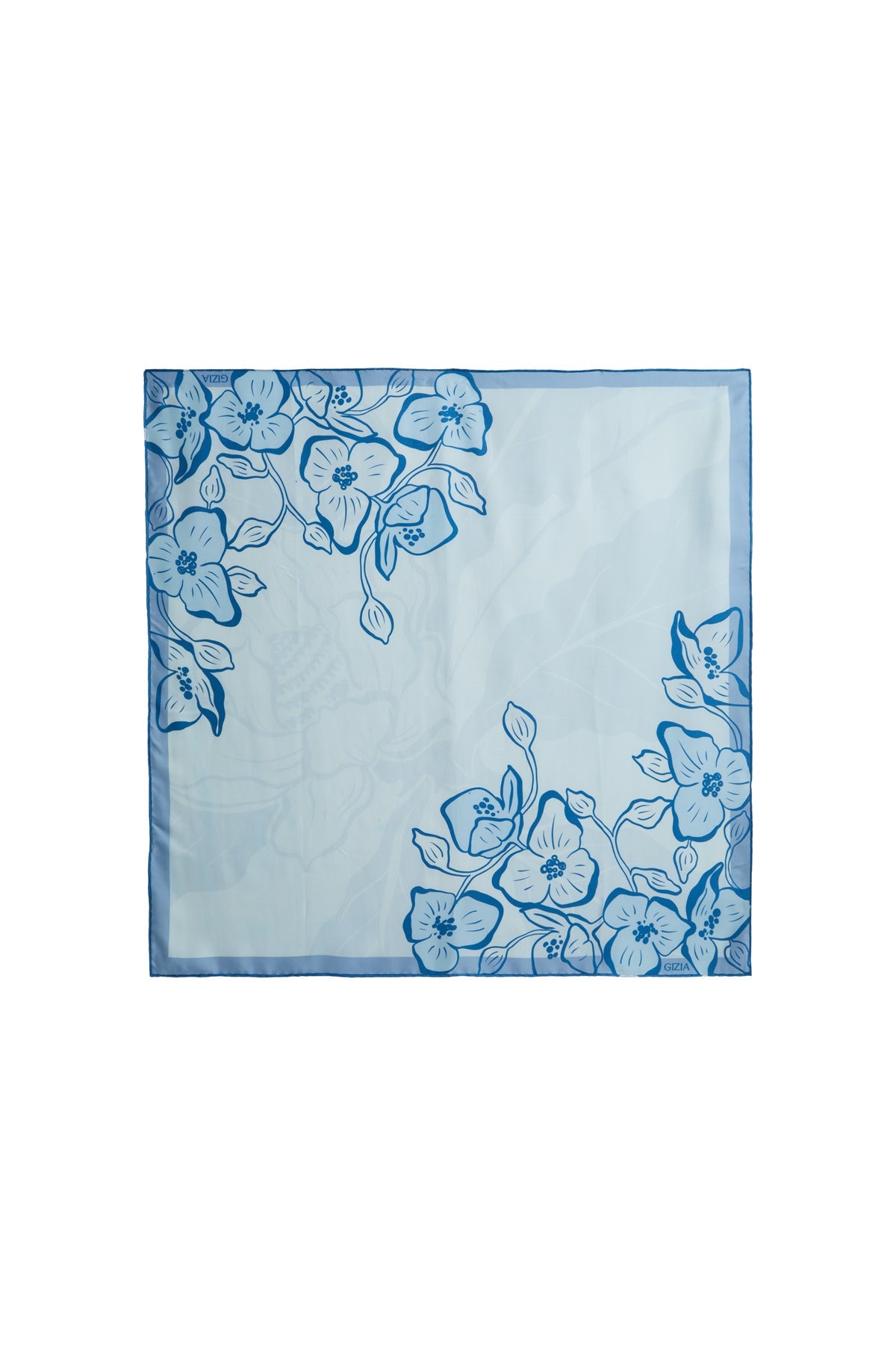 Blue Floral Silk Scarf