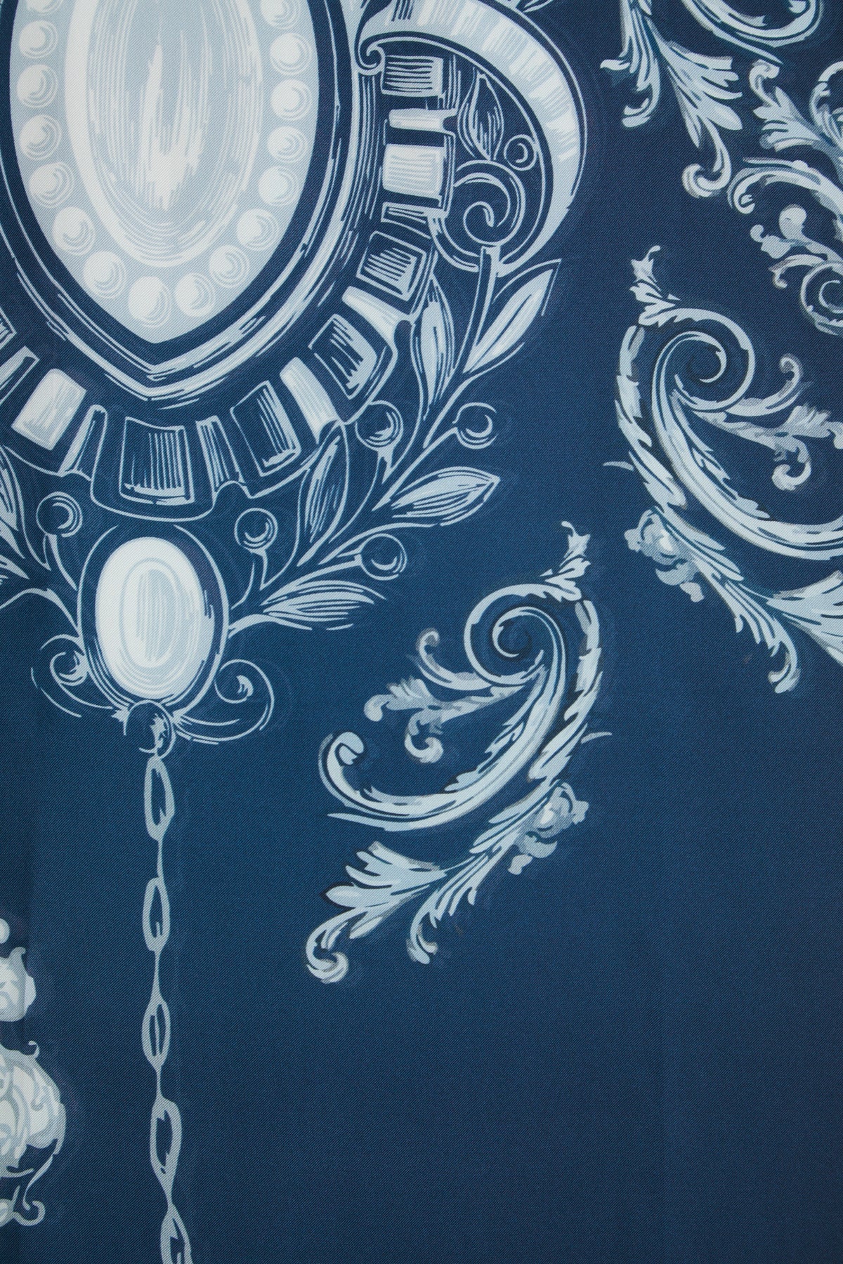 Dark Blue Baroque Print Silk Scarf