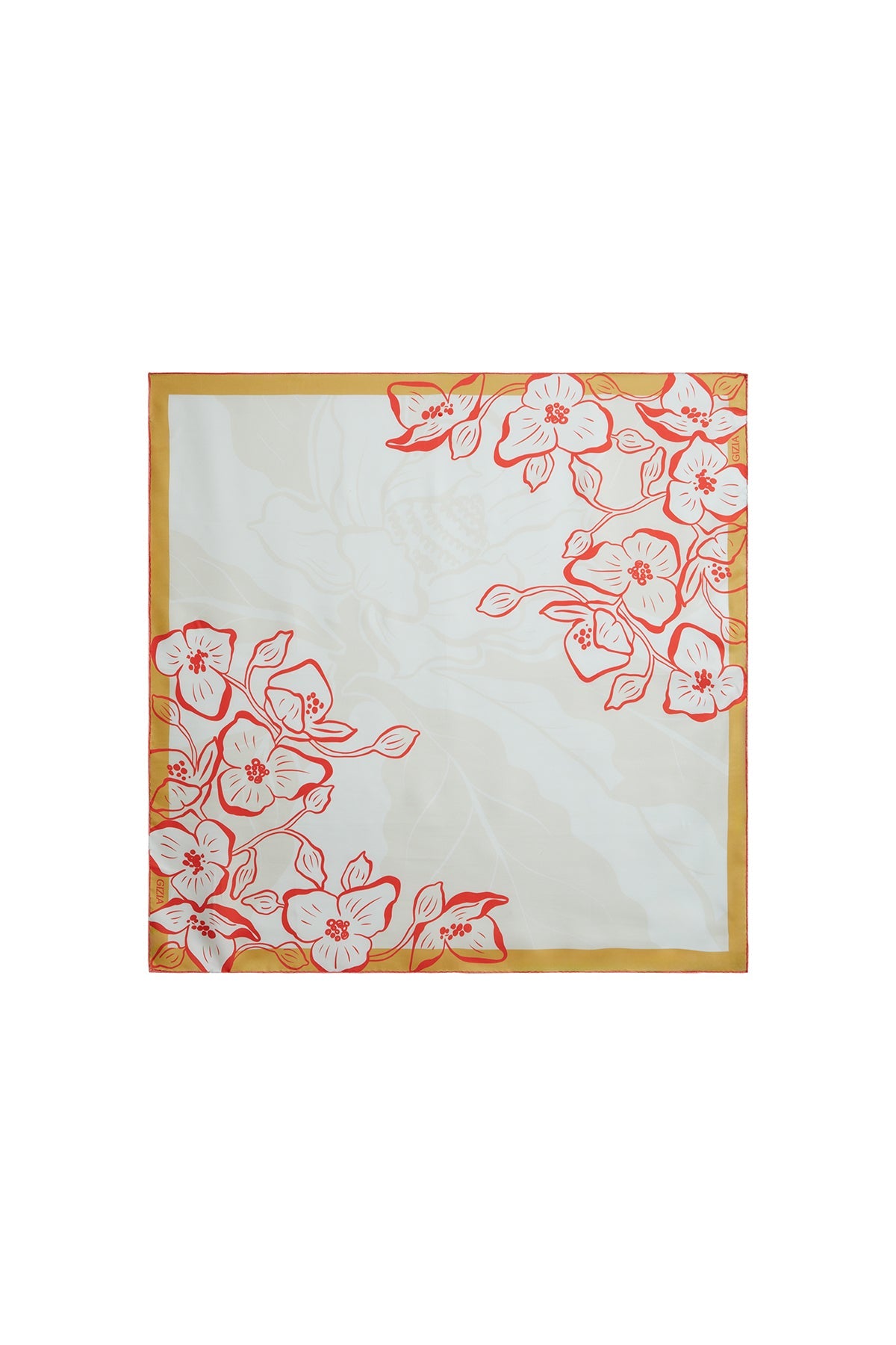 Beige Floral Motif Silk Scarf