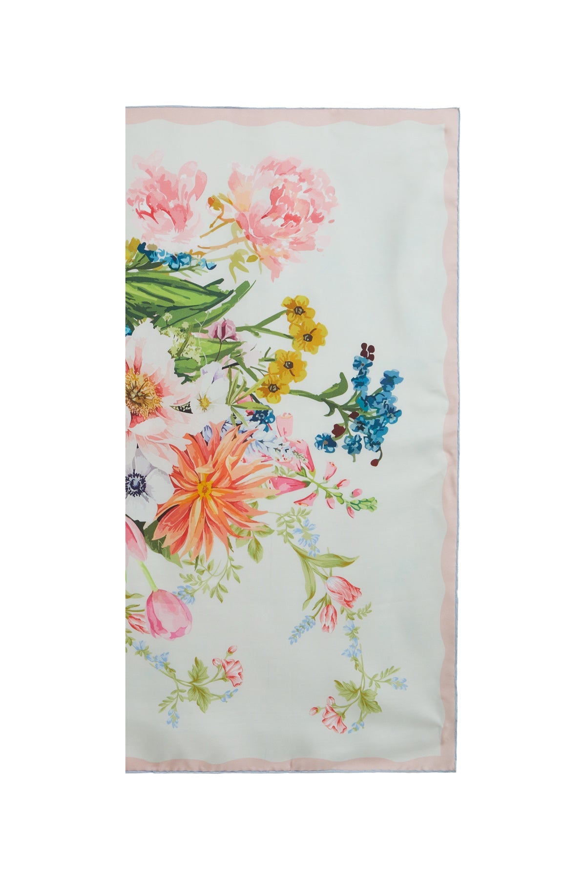 Ecru Colorful Floral Silk Scarf