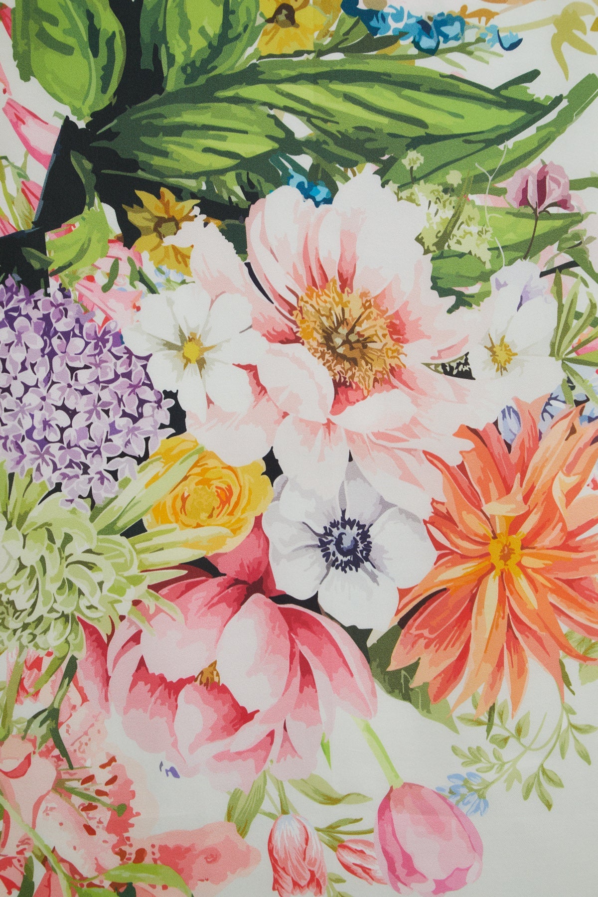 Ecru Colorful Floral Silk Scarf