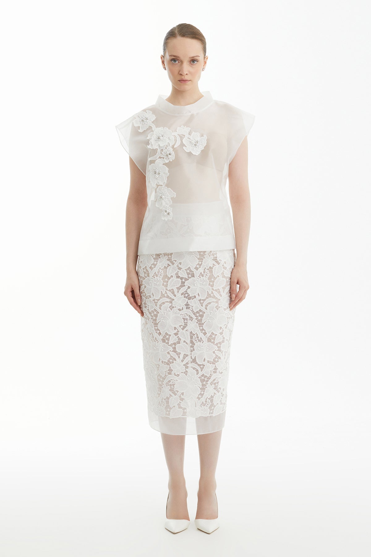 Ecru Appliqué Embellished Blouse