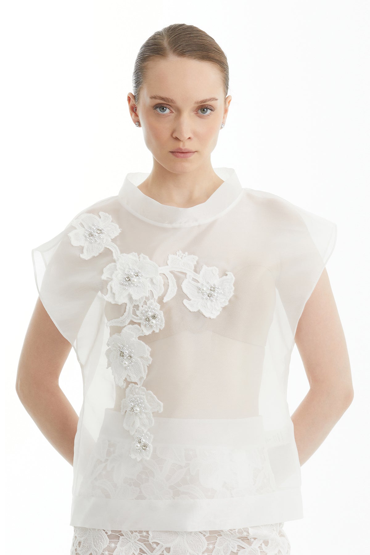 Ecru Appliqué Embellished Blouse