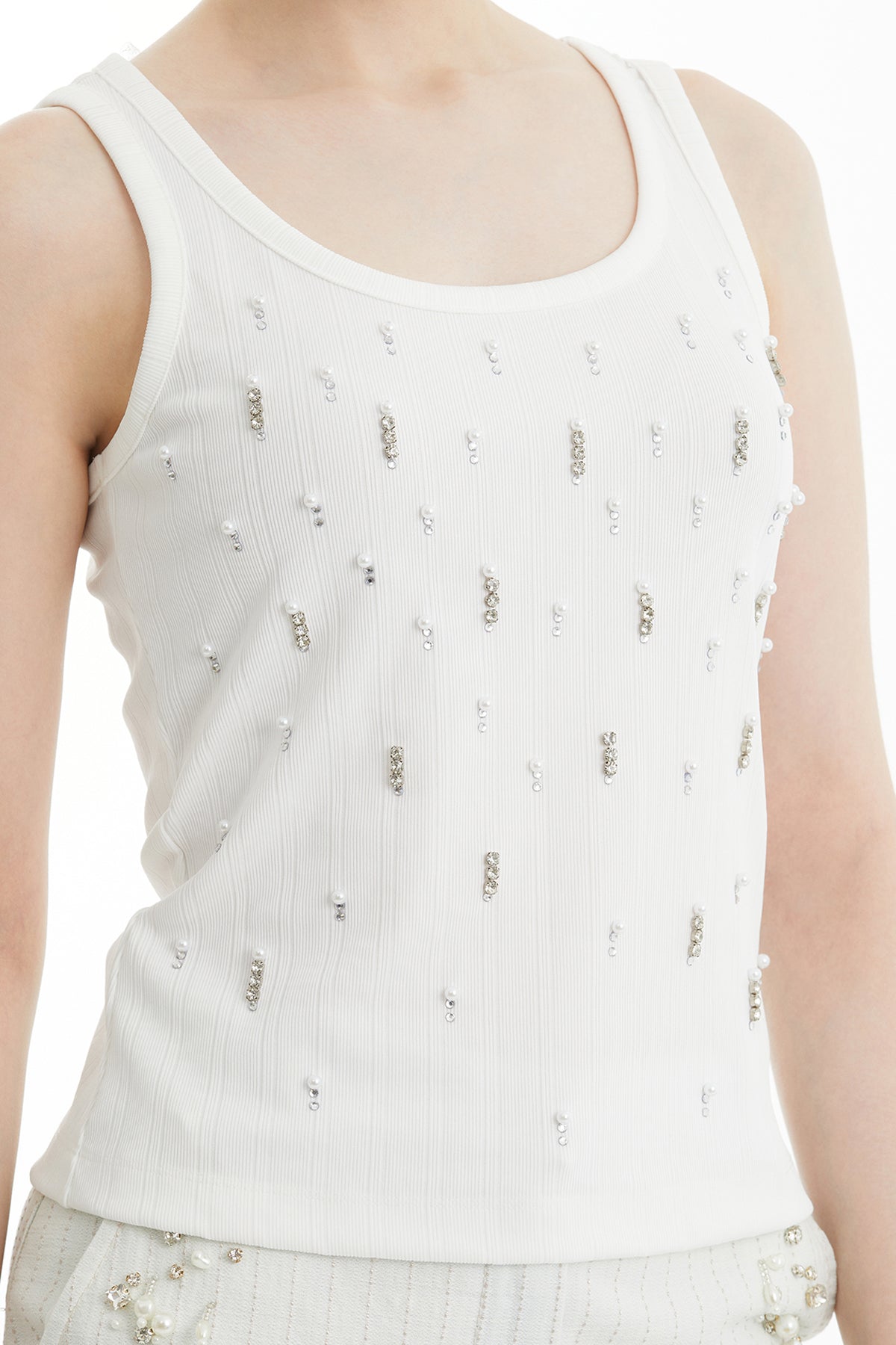White Embroidered Sleeveless Blouse
