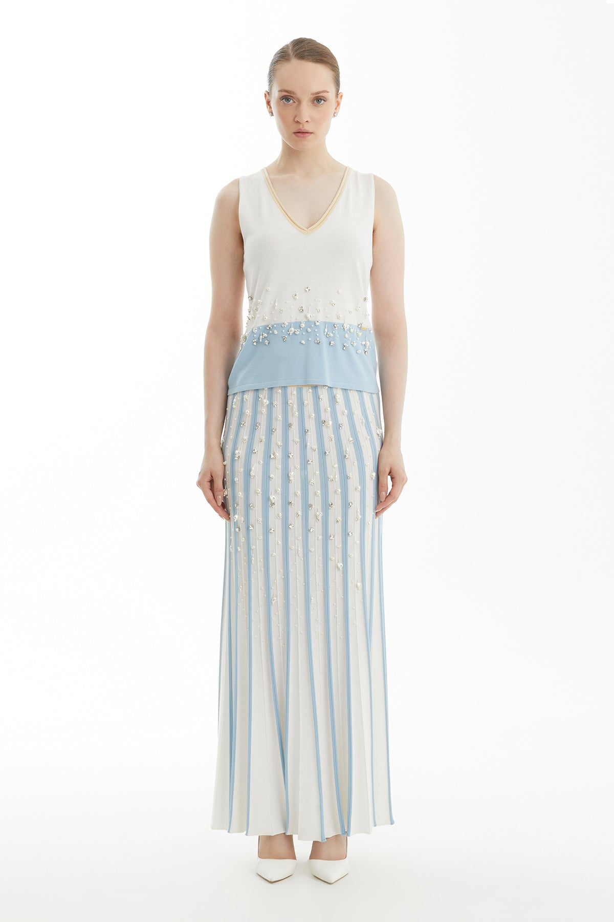 Ecru Contrast- Trim Wide-Strap Blouse