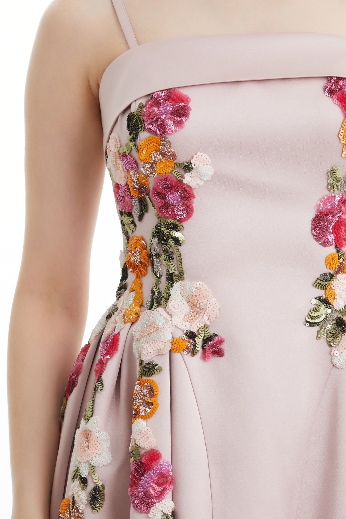 Pink Appliqué Floral Strapless Dress