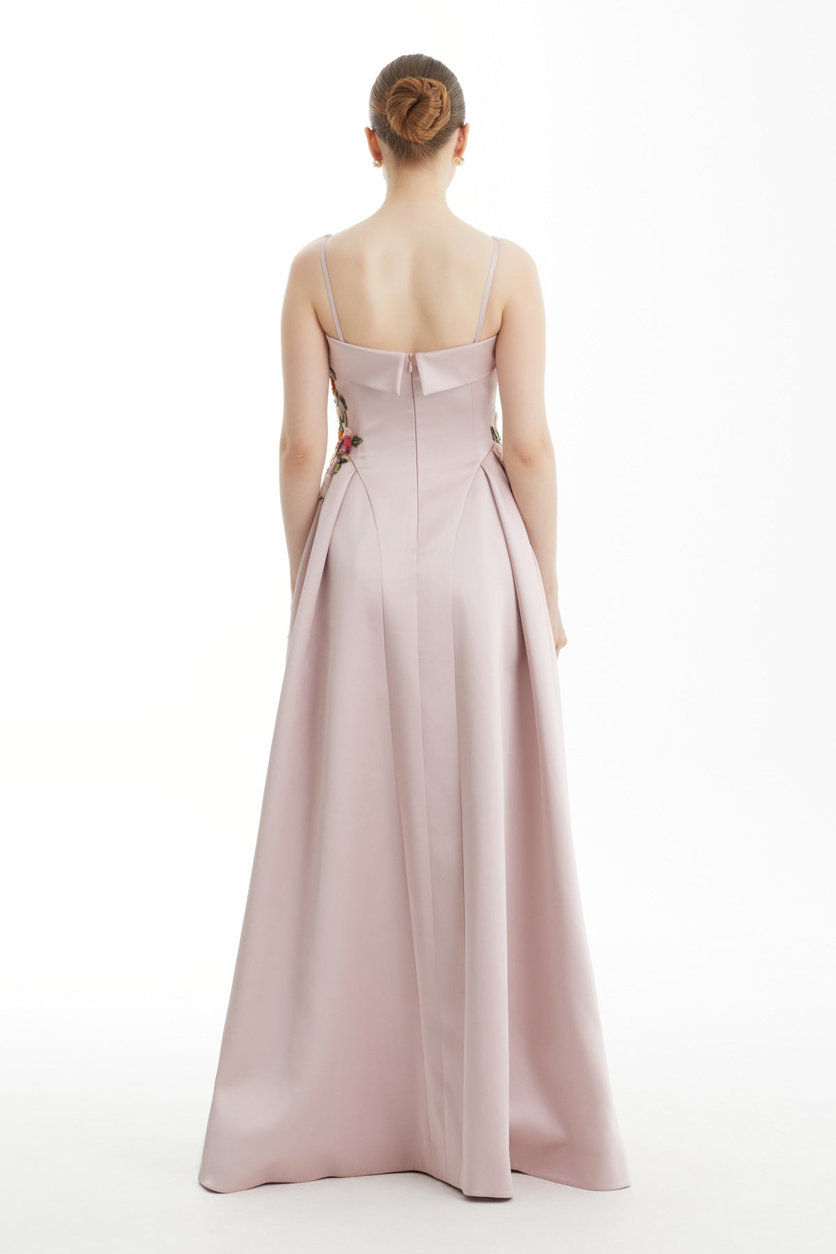 Pink Appliqué Floral Strapless Dress