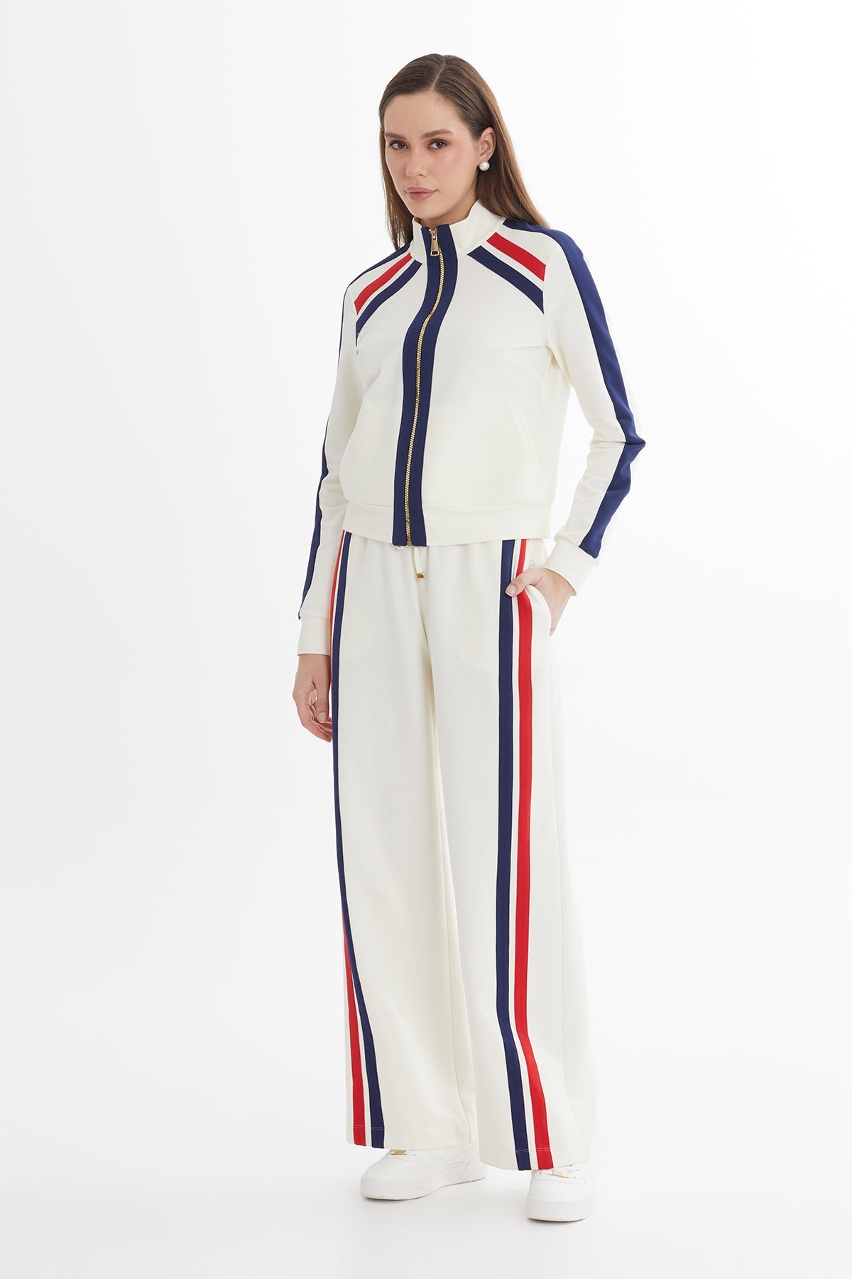 Ecru Trim Detail Jacket Sweat Set