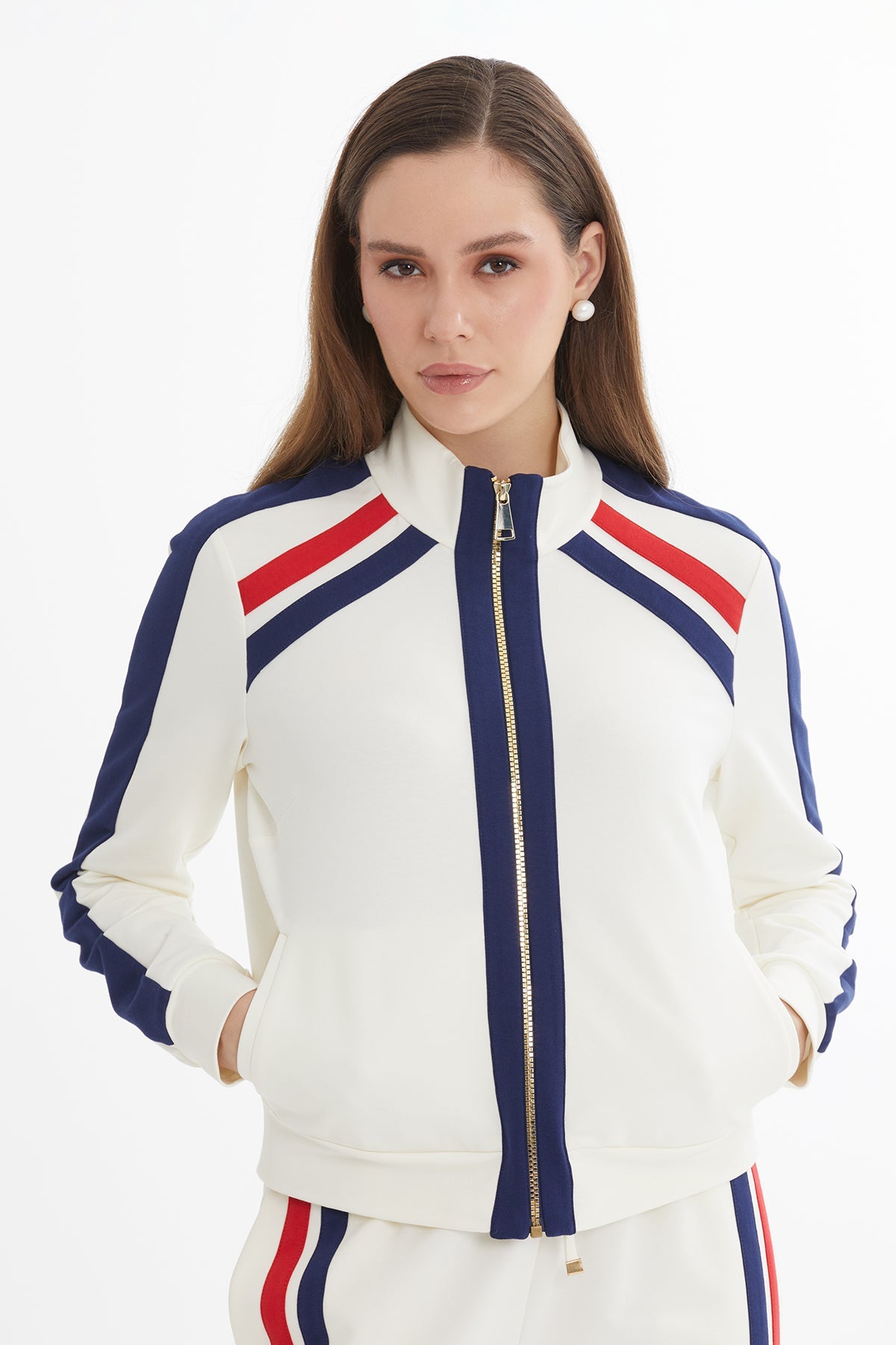 Ecru Trim Detail Jacket Sweat Set