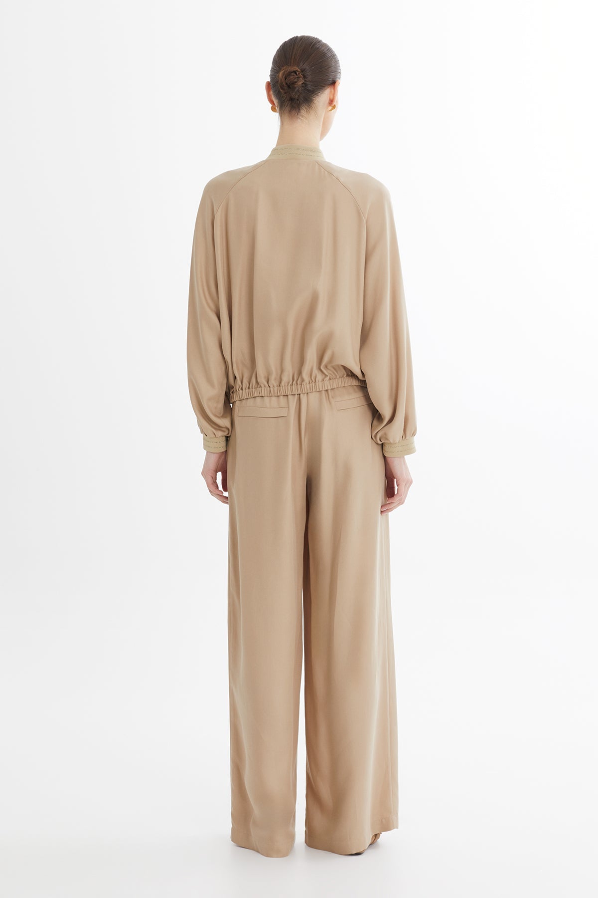 Beige Knitted Collar Sweat Set