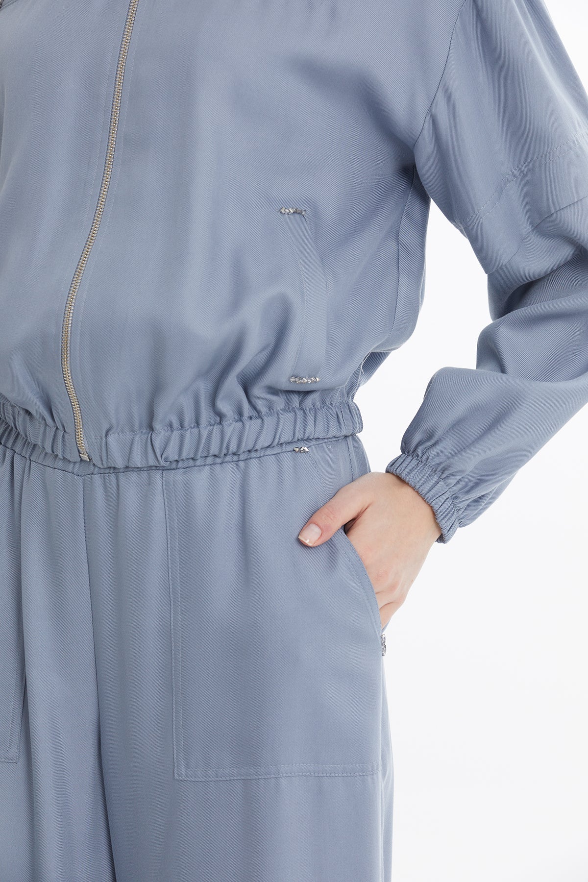 Blue Gathered Embroidered Sweat Set