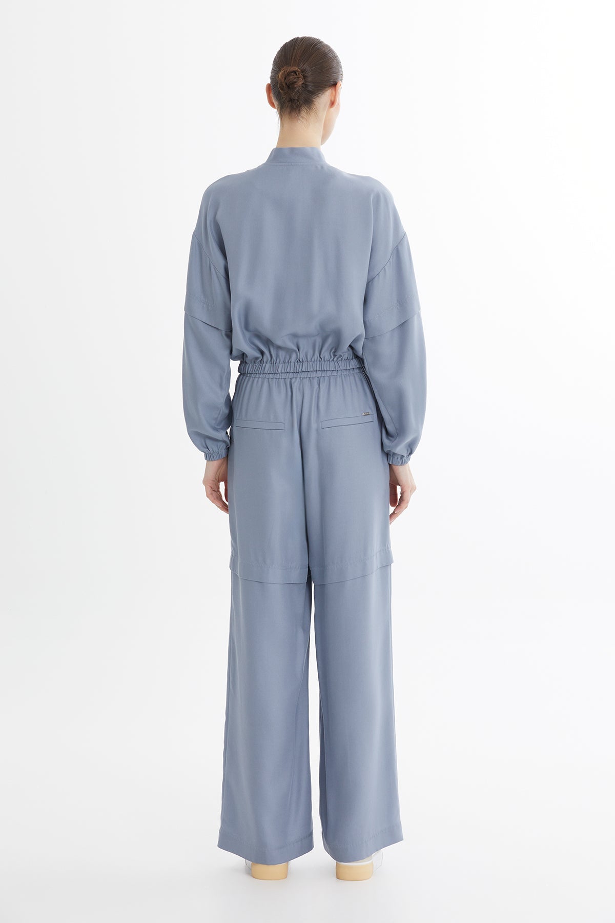 Blue Gathered Embroidered Sweat Set