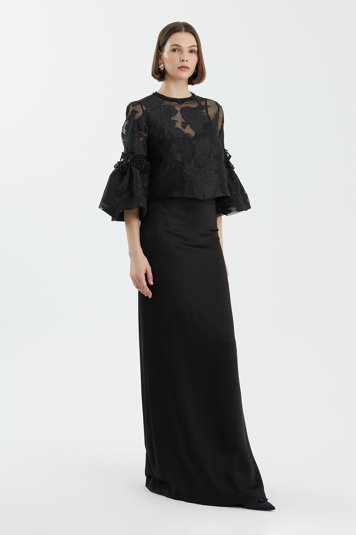 Black Embroidered Trim Skirt Set