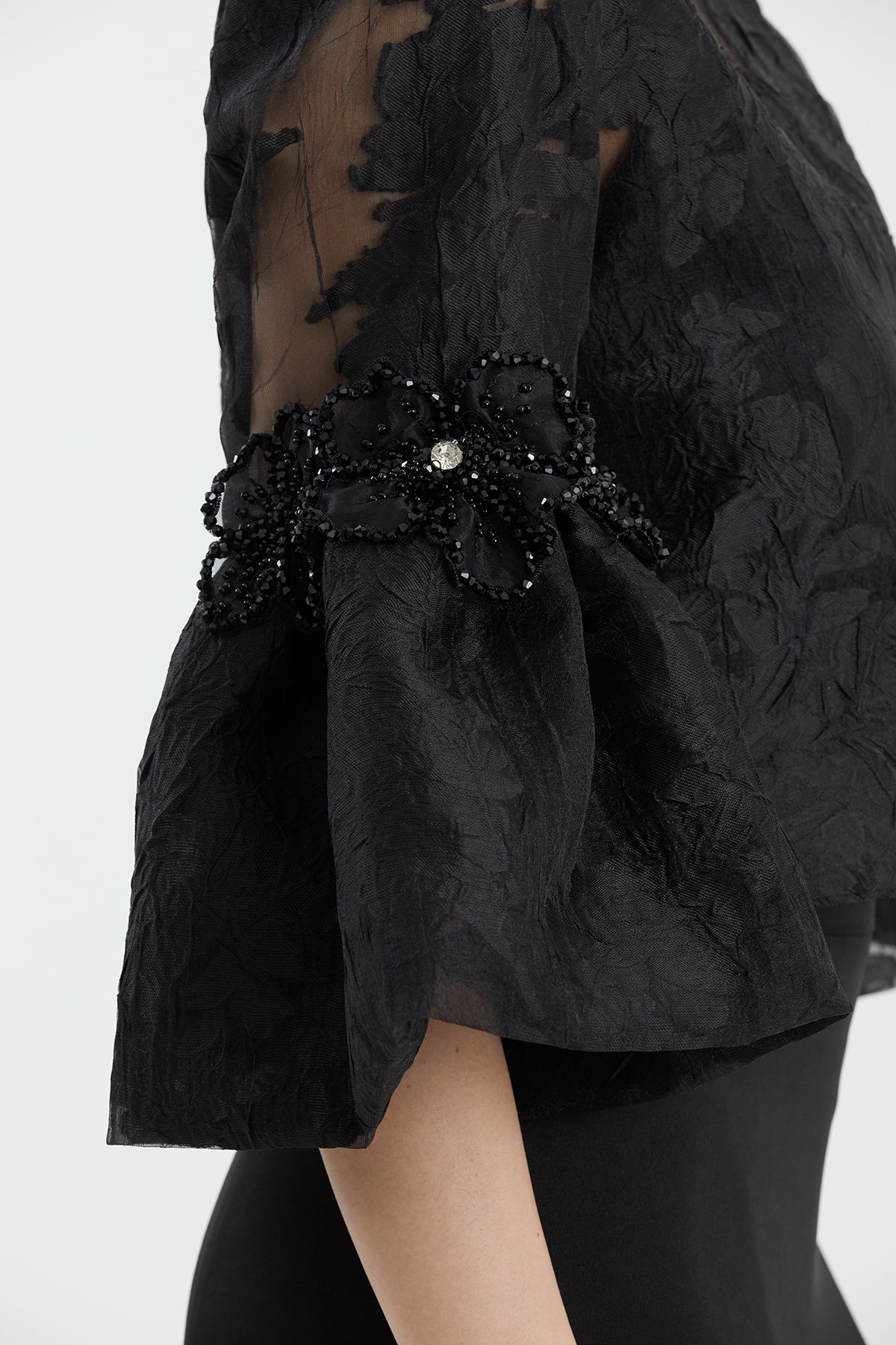 Black Embroidered Trim Skirt Set