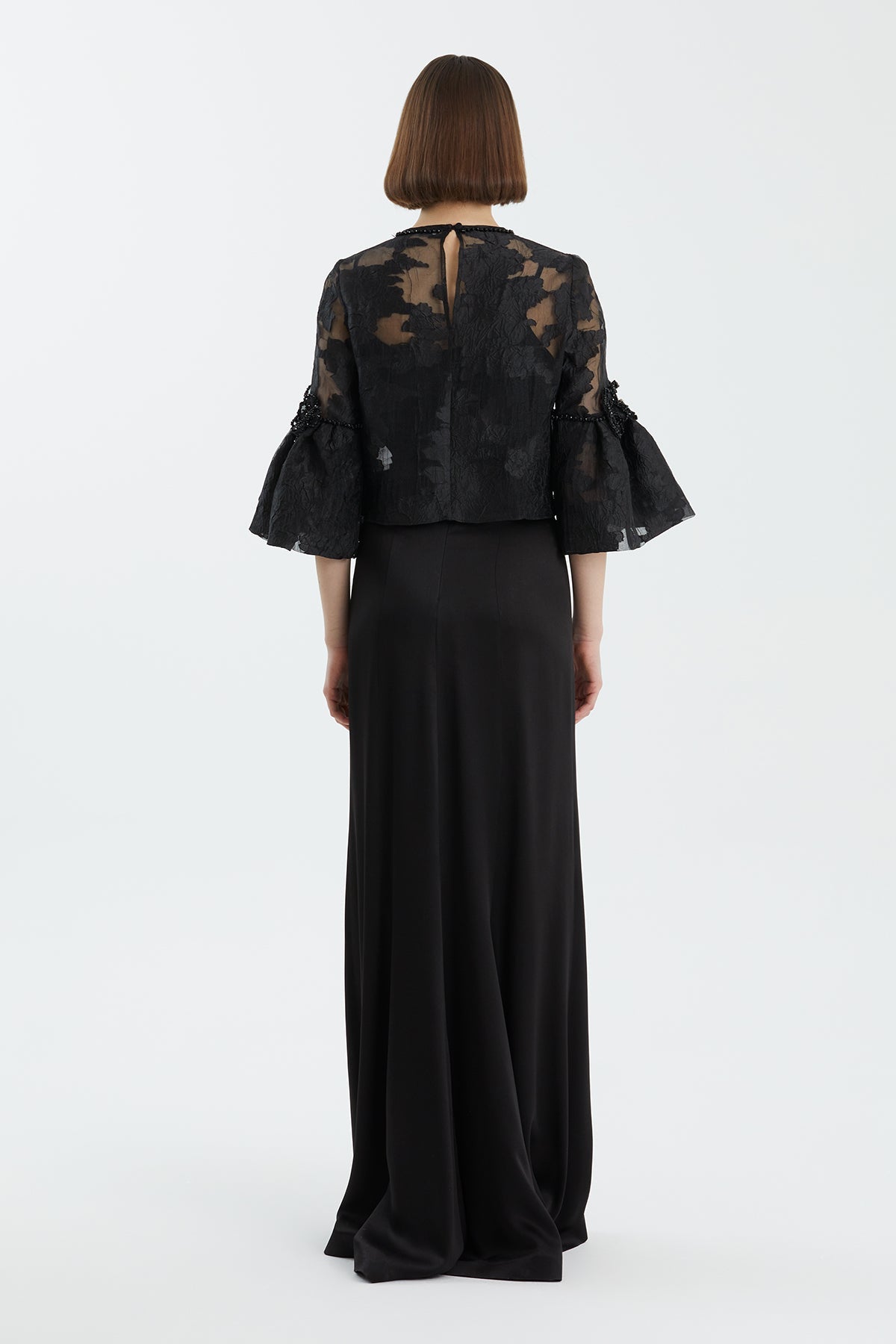 Black Embroidered Trim Skirt Set