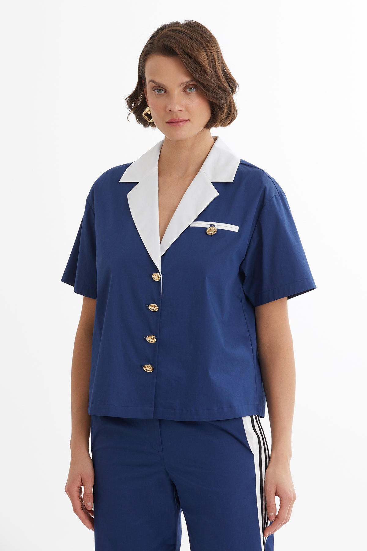 Dark Navy Shirt Detail Track Suit Set