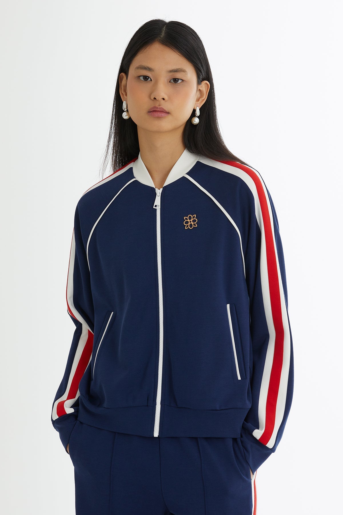 Dark Navy Accessory Blazer Elastic-Waist Set