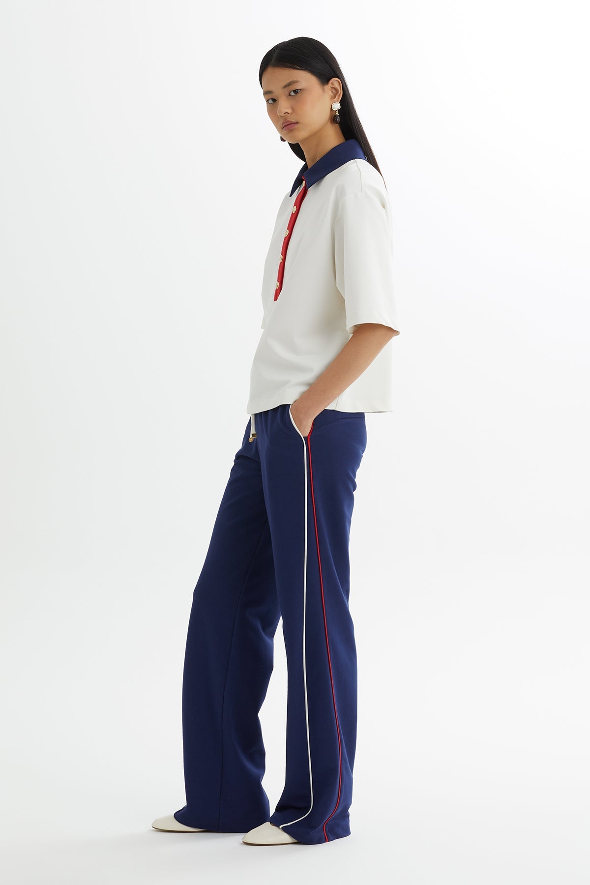 Ecru Blouse Elastic-Waist Track Set