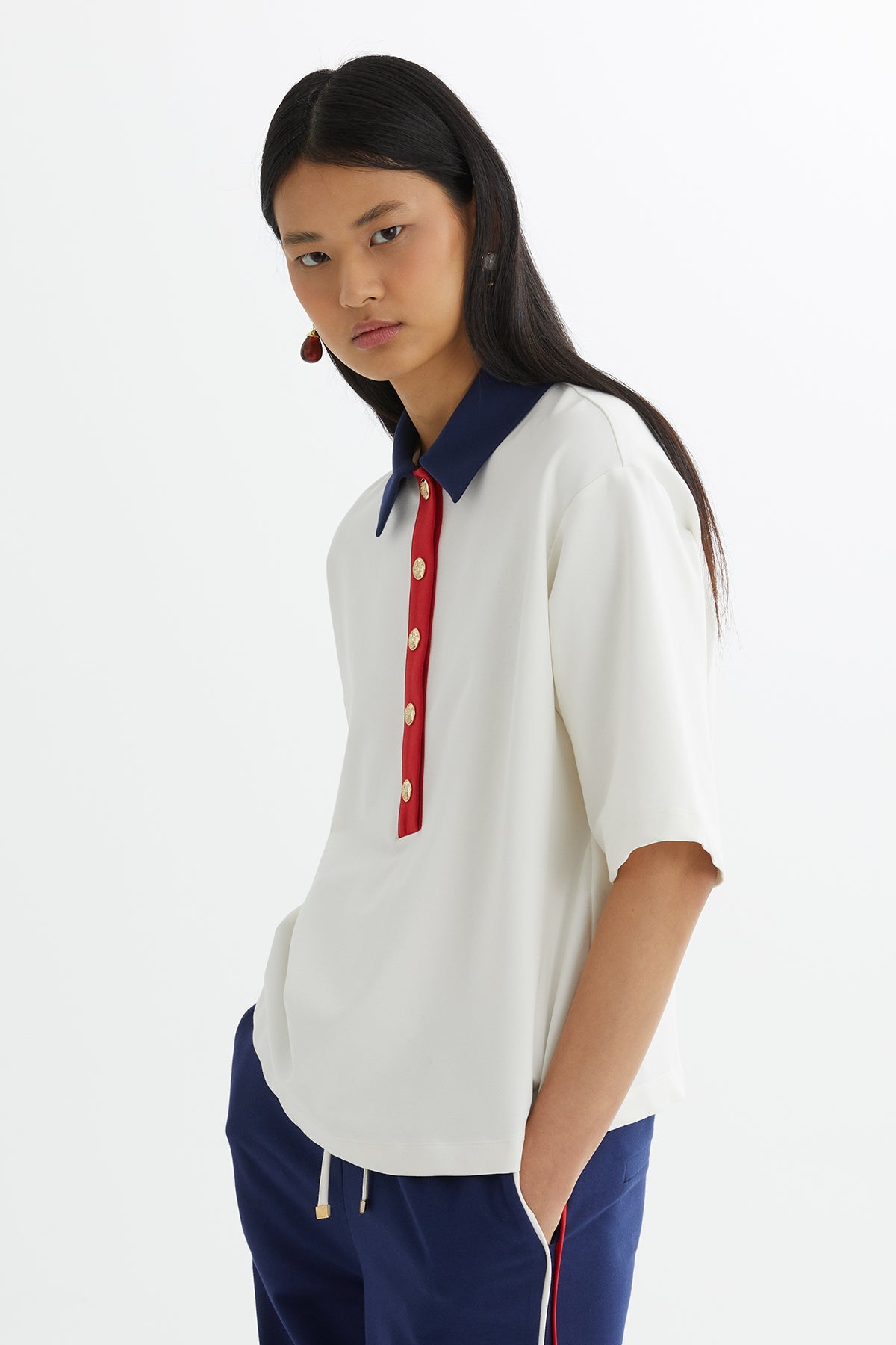 Ecru Blouse Elastic-Waist Track Set