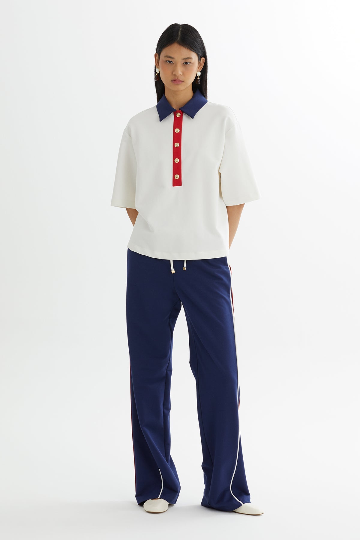 Ecru Blouse Elastic-Waist Track Set