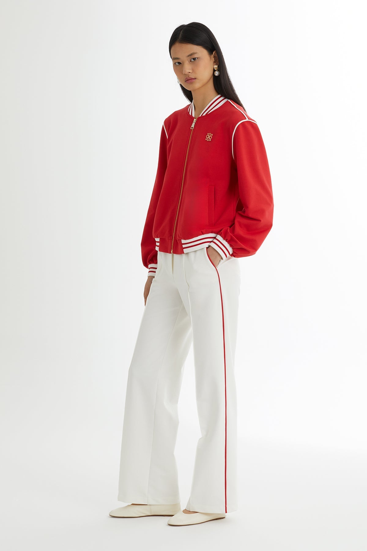 Red Blazer Elastic-Waist Track Set
