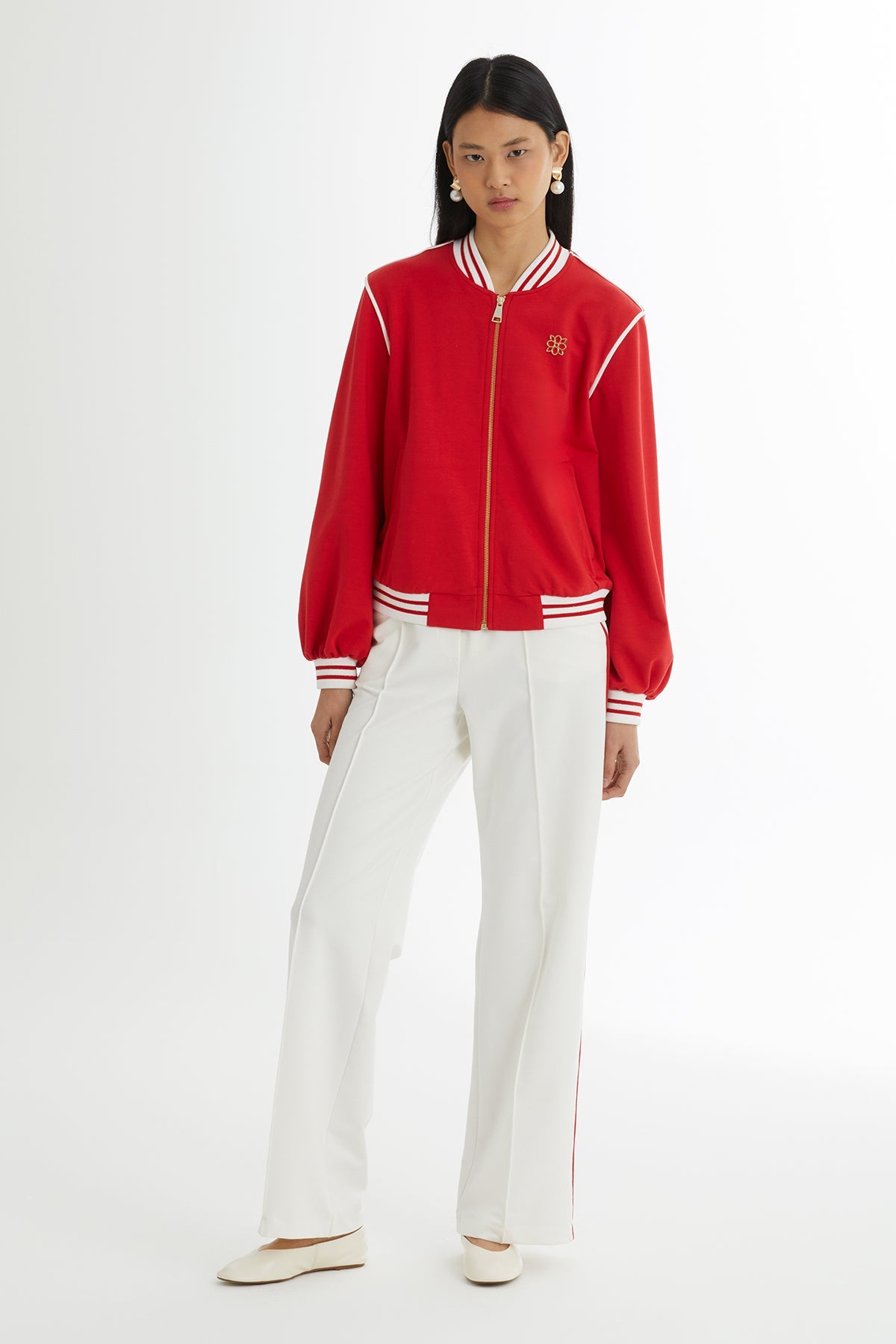 Red Blazer Elastic-Waist Track Set
