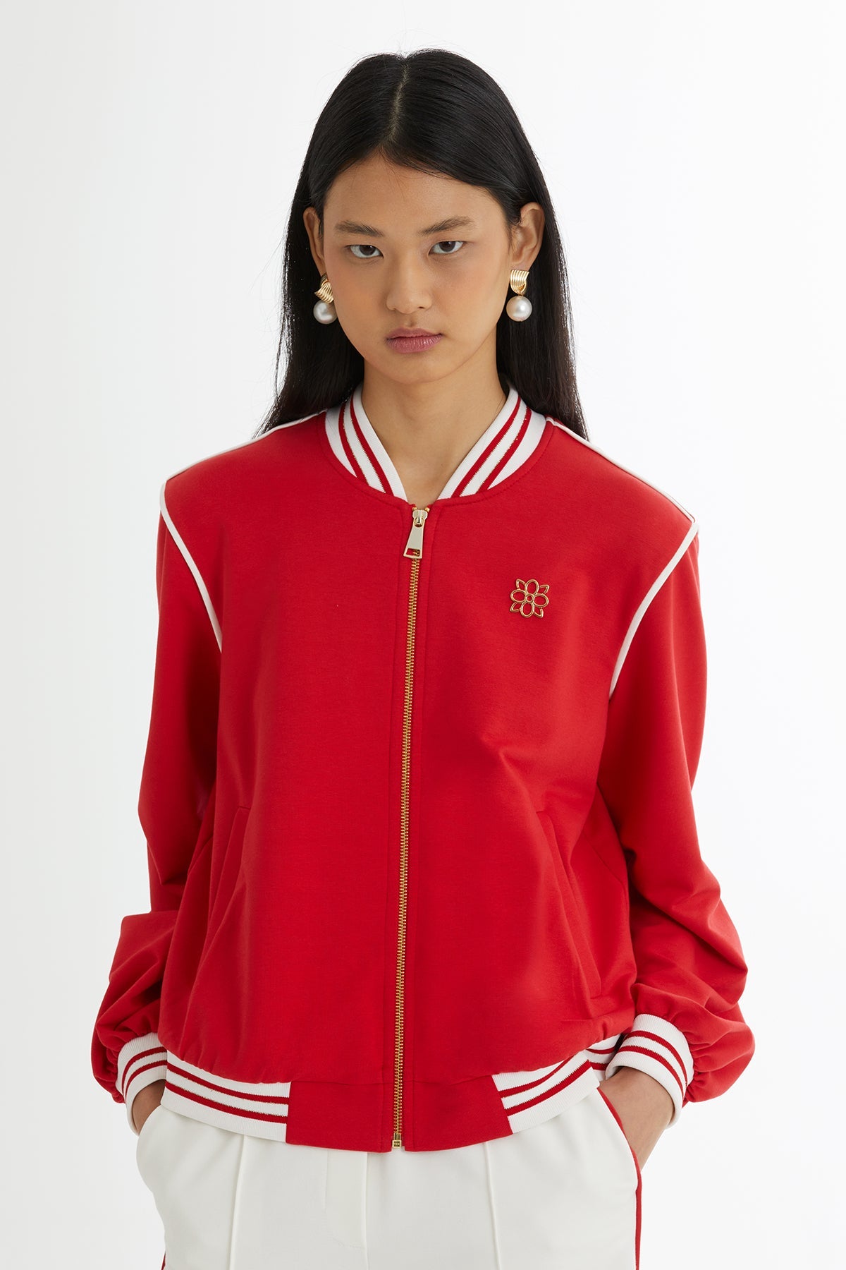 Red Blazer Elastic-Waist Track Set