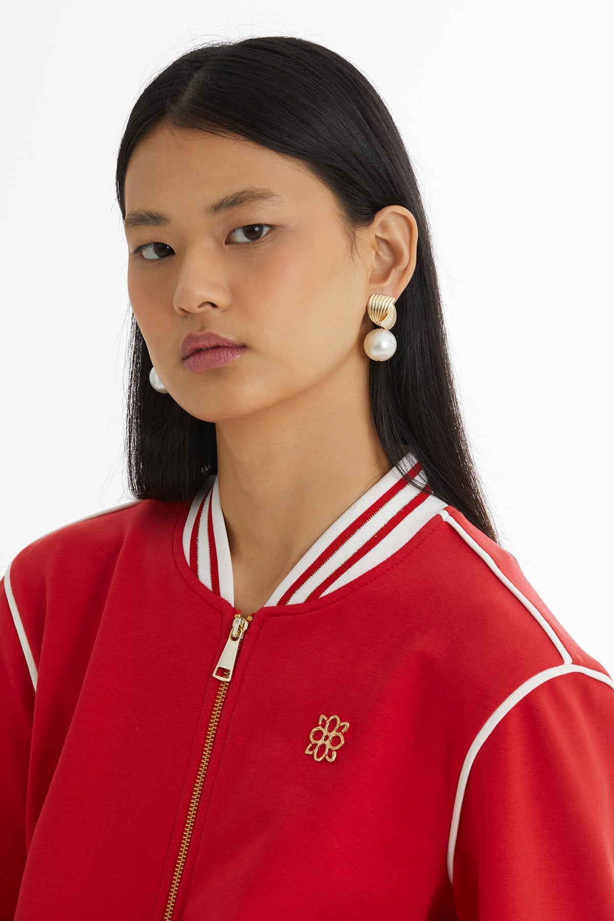 Red Blazer Elastic-Waist Track Set