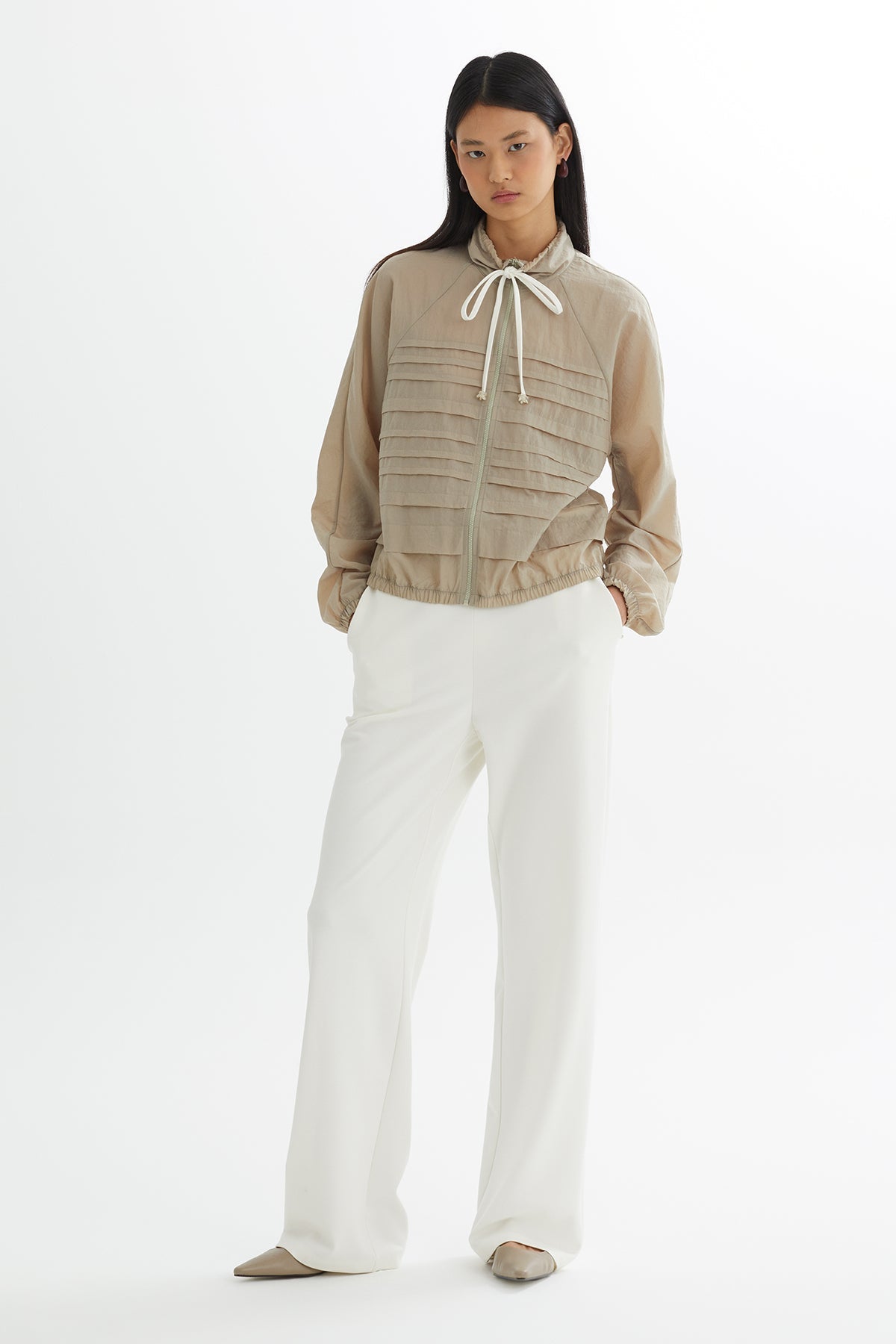 Beige Embroidered Blazer Sweat Set